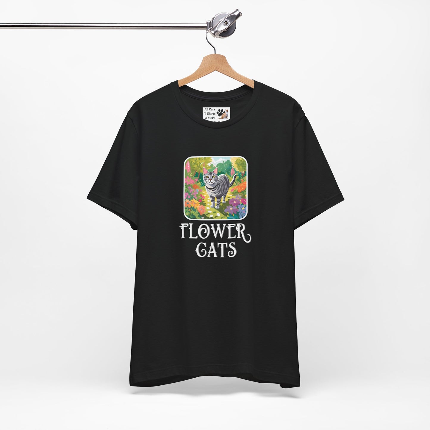 Flower Cats T-Shirts - (Flower Cats Tee #4, Cat in Wildflower Garden T-Shirt, Cat Mom Tee)
