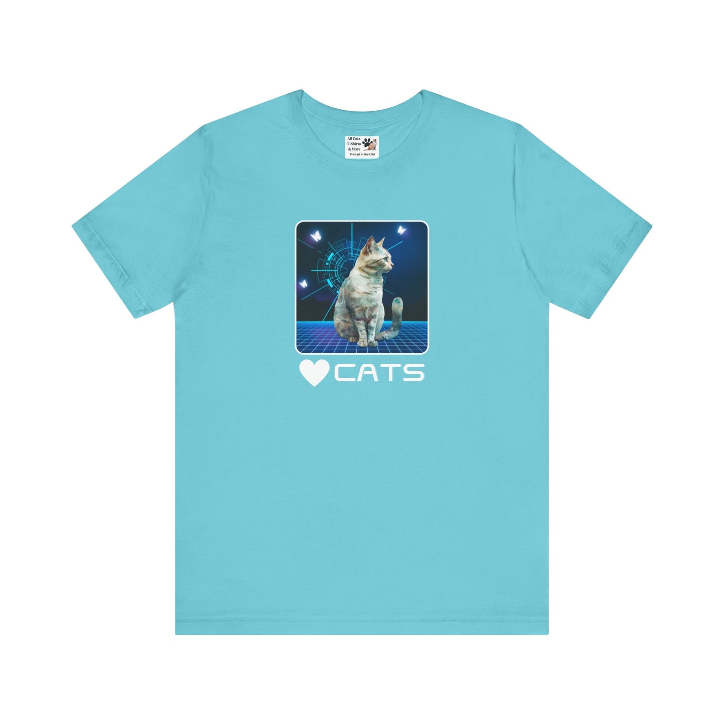 "Heart Cats" or "Love Cats" Retro T‑Shirt  - (Futuristic Vintage Style Fun Cat Tee #1)