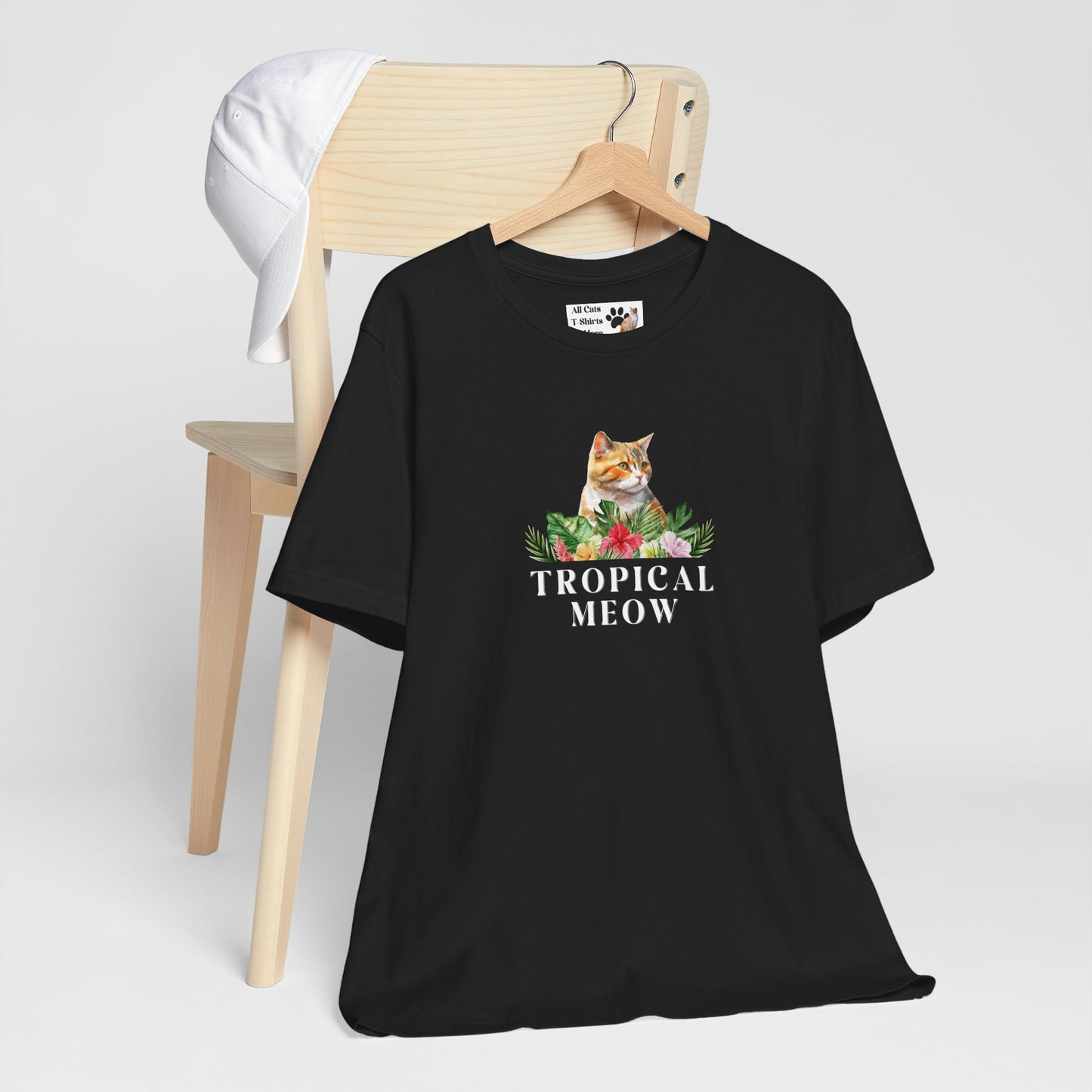 Tropical Meow Cat T-Shirt - (Cute Floral Cat Tee, Tropical Meow #2 No Background)