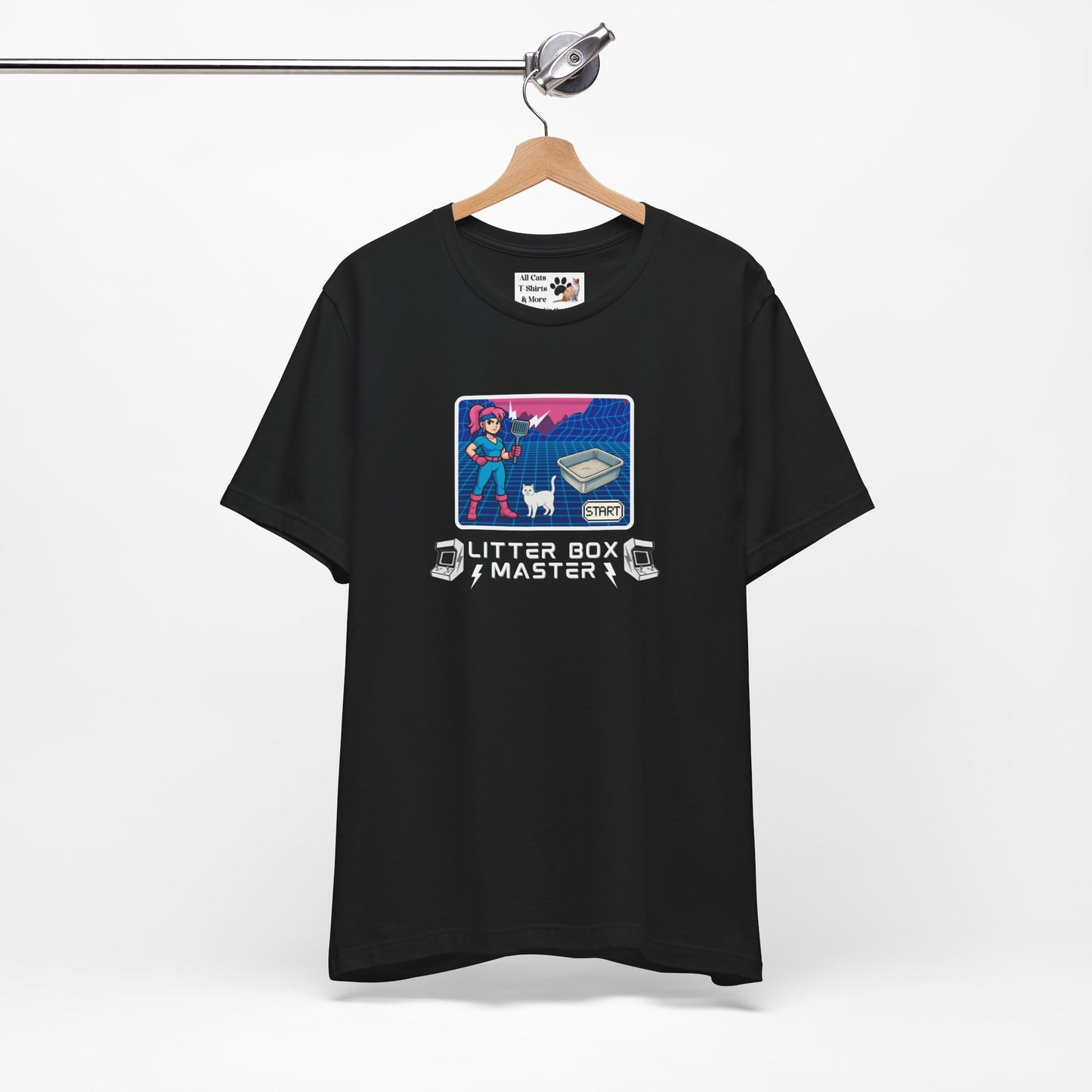Litter Box Master T-Shirt [Tee #4] - (Funny Retro "Cat Litter Scooping Arcade Game" T-Shirt)