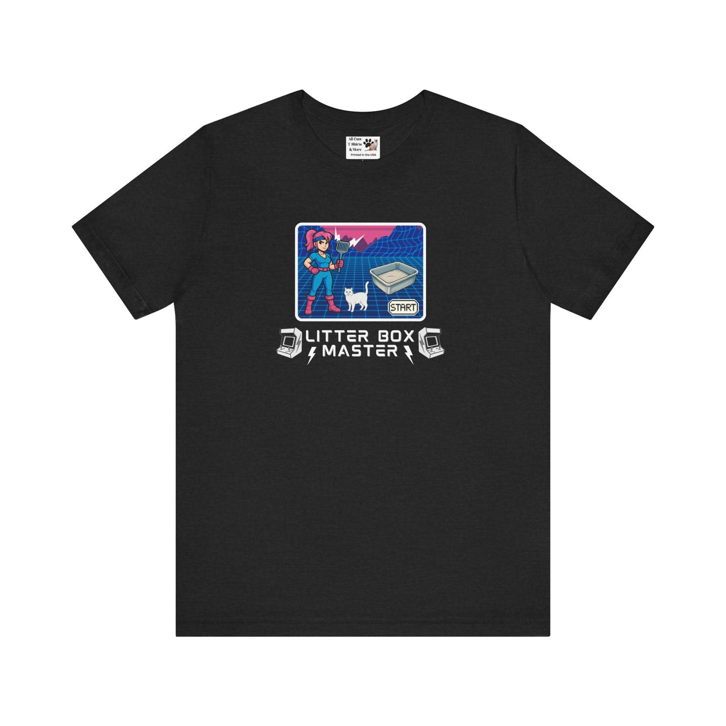 Litter Box Master T-Shirt [Tee #4] - (Funny Retro "Cat Litter Scooping Arcade Game" T-Shirt)