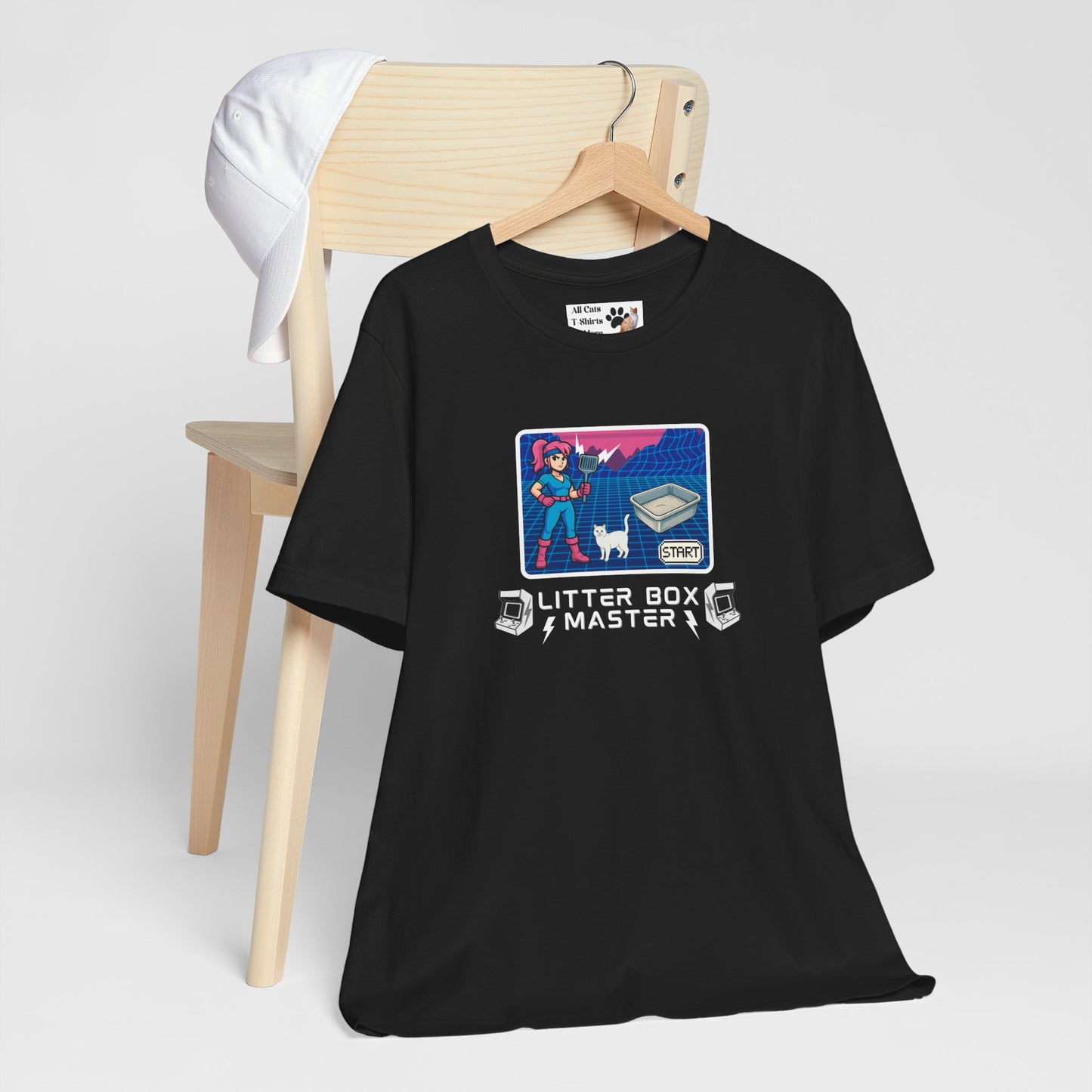 Litter Box Master T-Shirt [Tee #4] - (Funny Retro "Cat Litter Scooping Arcade Game" T-Shirt)
