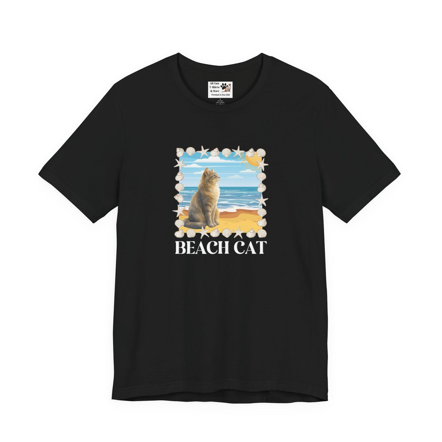 Beach Cat T-Shirt - (Vintage Coastal Cat Graphic Tee)