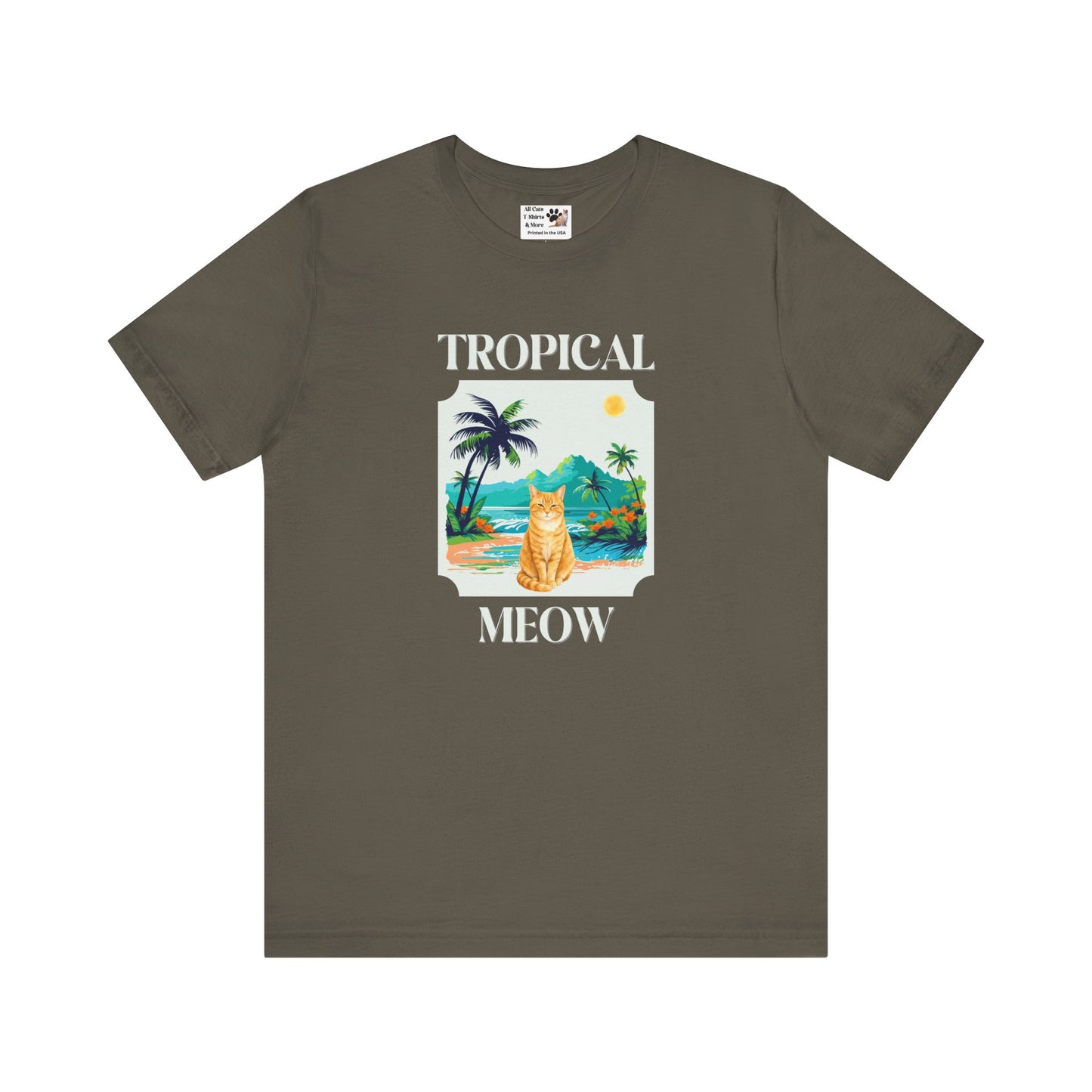 Tropical Meow Cat Tee — (Retro Beach Cat Graphic T-Shirt)