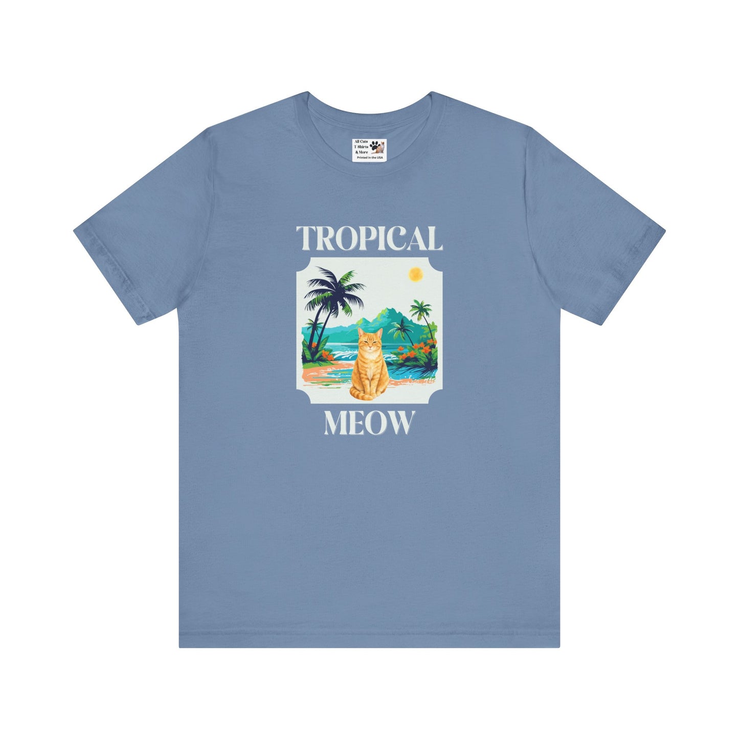 Tropical Meow Cat Tee — (Retro Beach Cat Graphic T-Shirt)