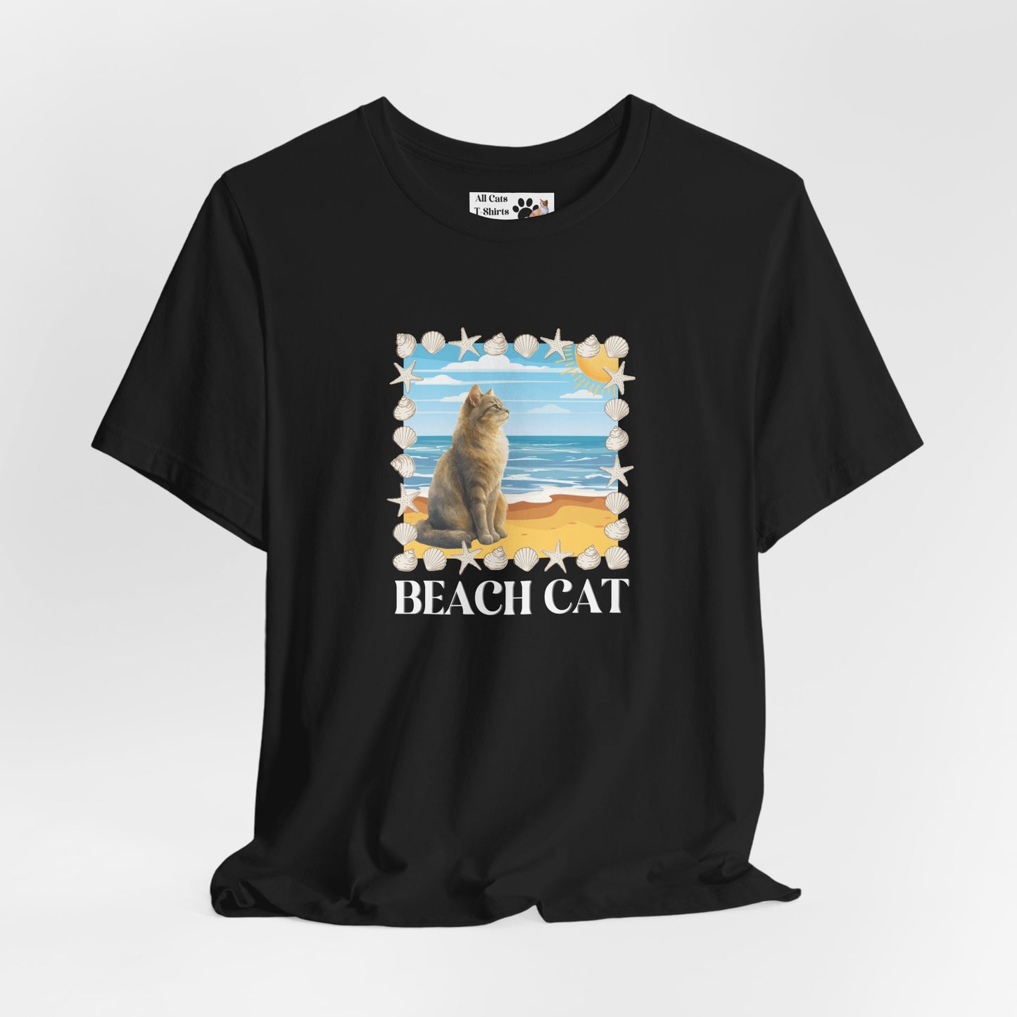 Beach Cat T-Shirt - (Vintage Coastal Cat Graphic Tee)