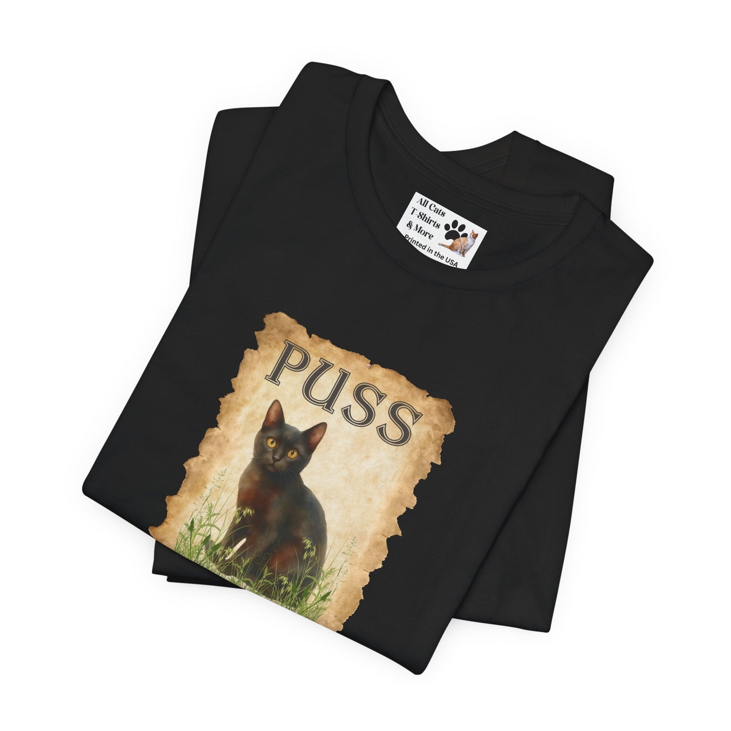 "Puss" Vintage Black Cat T-Shirt - (Pussycat Graphic Tee #2)