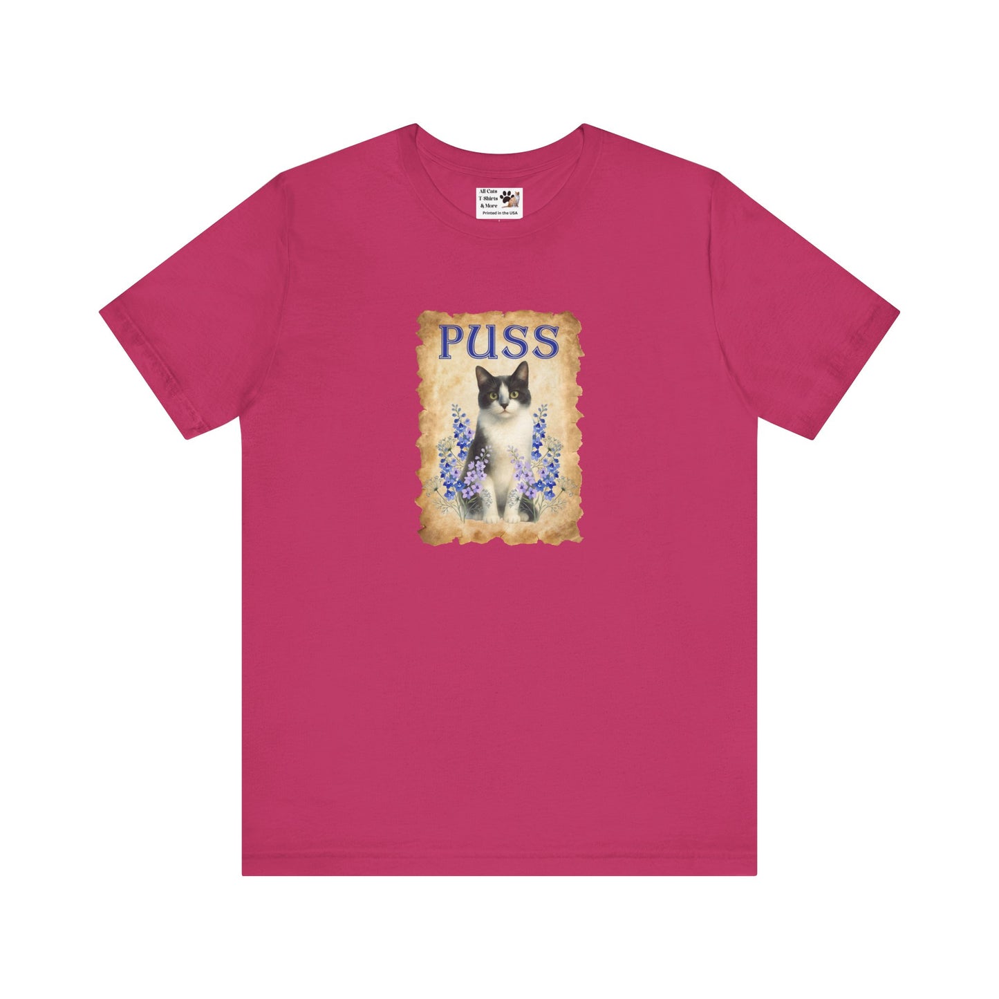 "Puss" Vintage Floral Cat T-Shirt - (Pussycat Graphic Tee)
