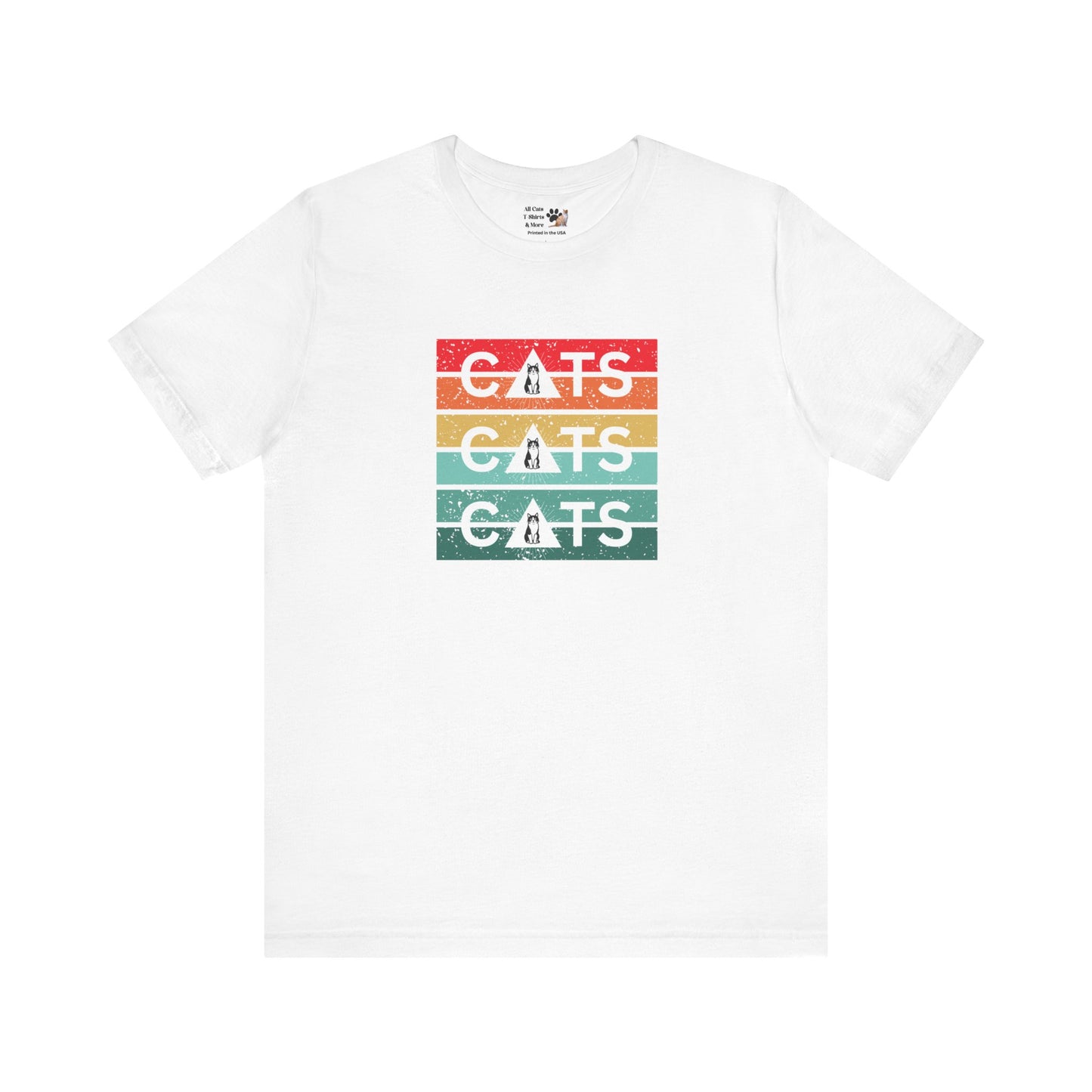 Vintage Sunset Cats T-Shirt - (Retro Cat Graphic Tee, "Triple Cat" Tee for Cat Lovers)