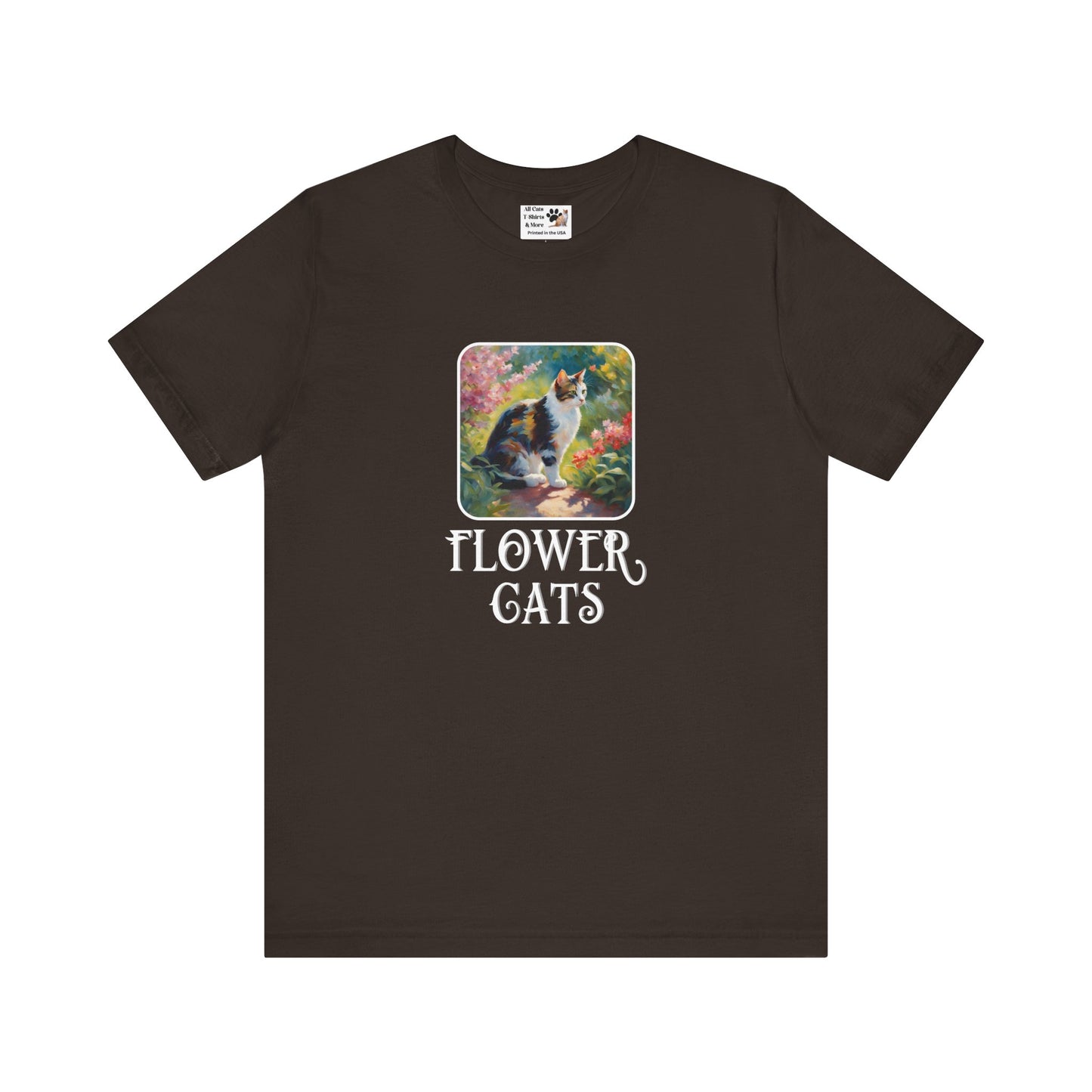 Flower Cats T-Shirt - (Flower Cat Tee #3, Calico Garden Cat T-Shirt for Cat Lovers, Cat Moms)