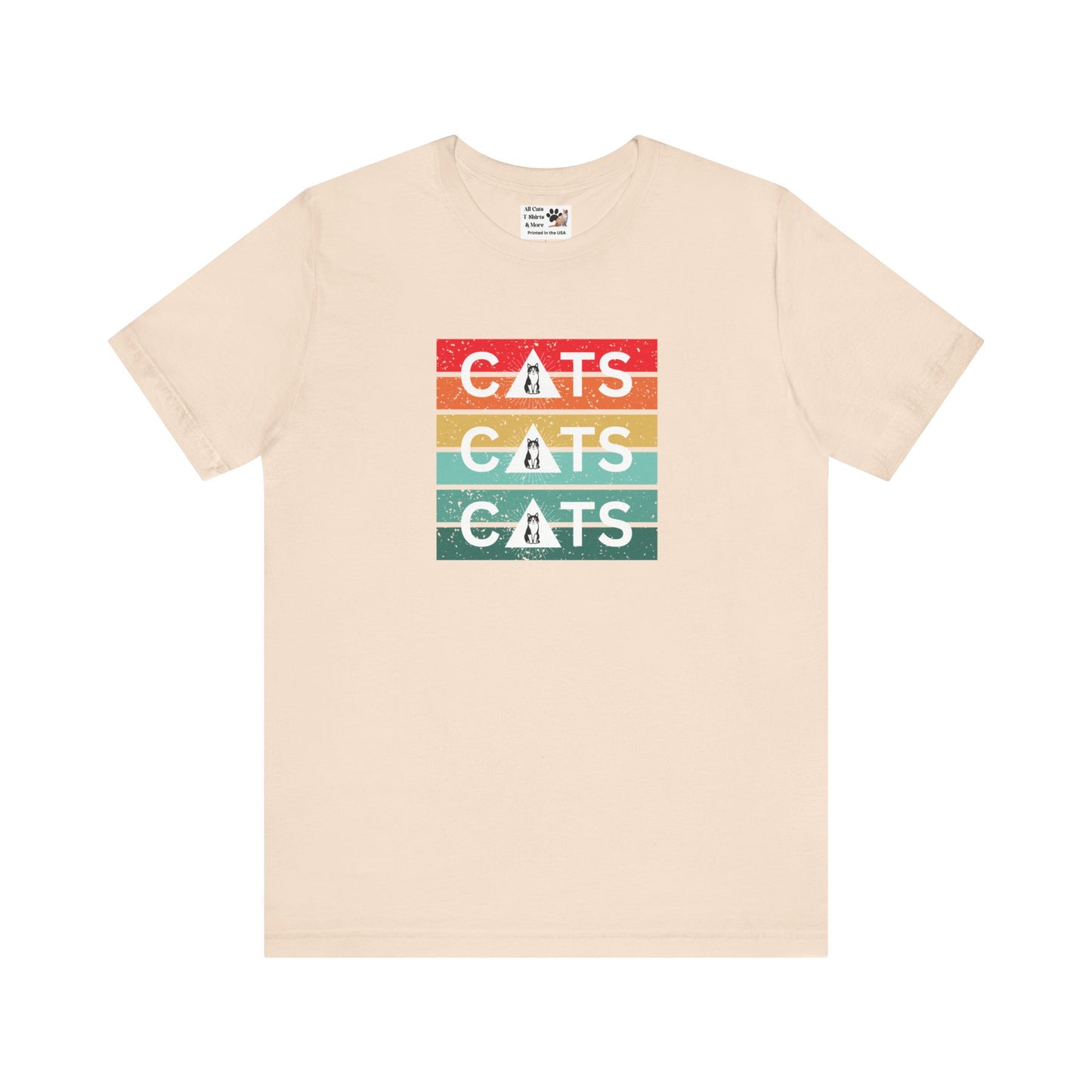 Vintage Sunset Cats T-Shirt - (Retro Cat Graphic Tee, "Triple Cat" Tee for Cat Lovers)