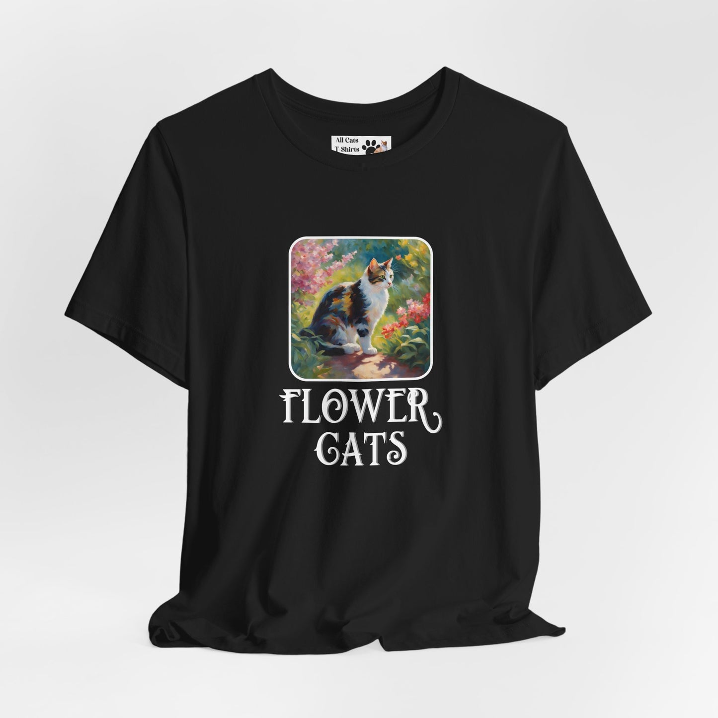 Flower Cats T-Shirt - (Flower Cat Tee #3, Calico Garden Cat T-Shirt for Cat Lovers, Cat Moms)