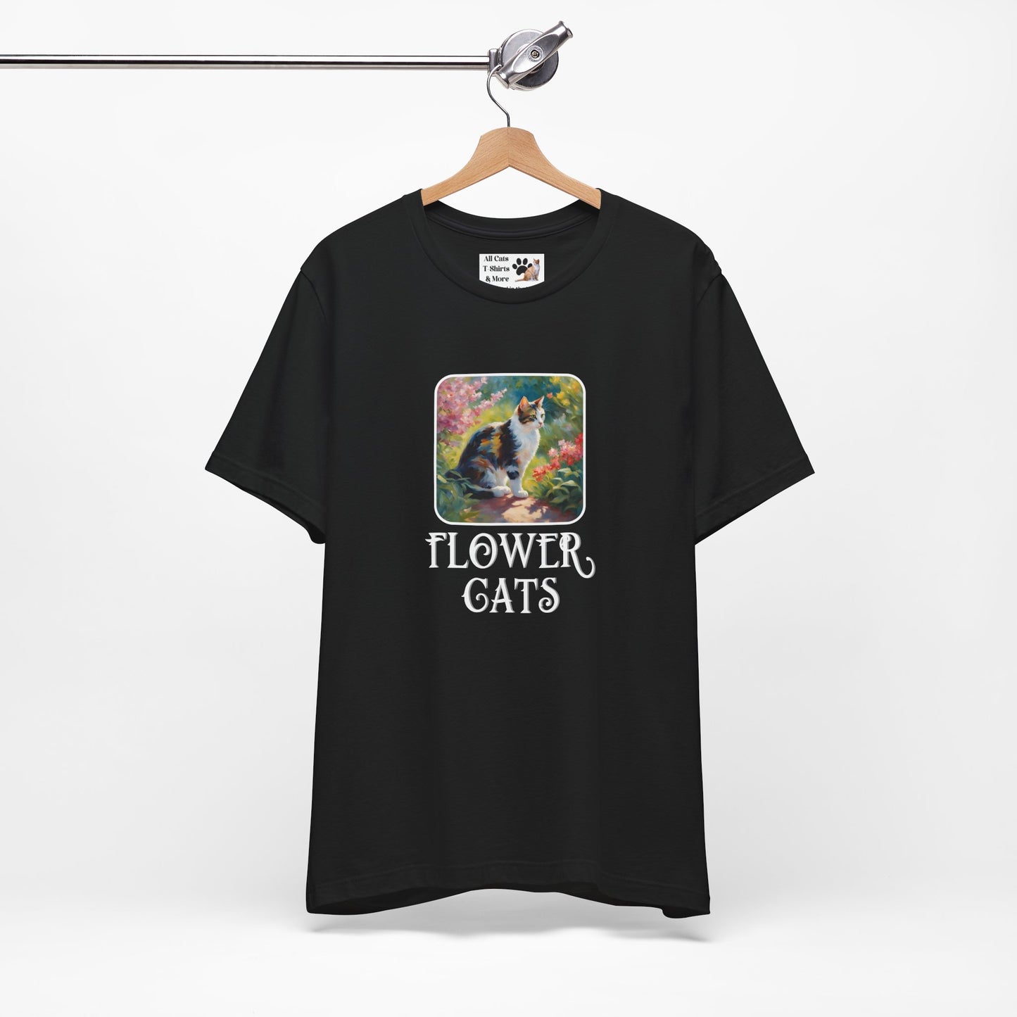 Flower Cats T-Shirt - (Flower Cat Tee #3, Calico Garden Cat T-Shirt for Cat Lovers, Cat Moms)
