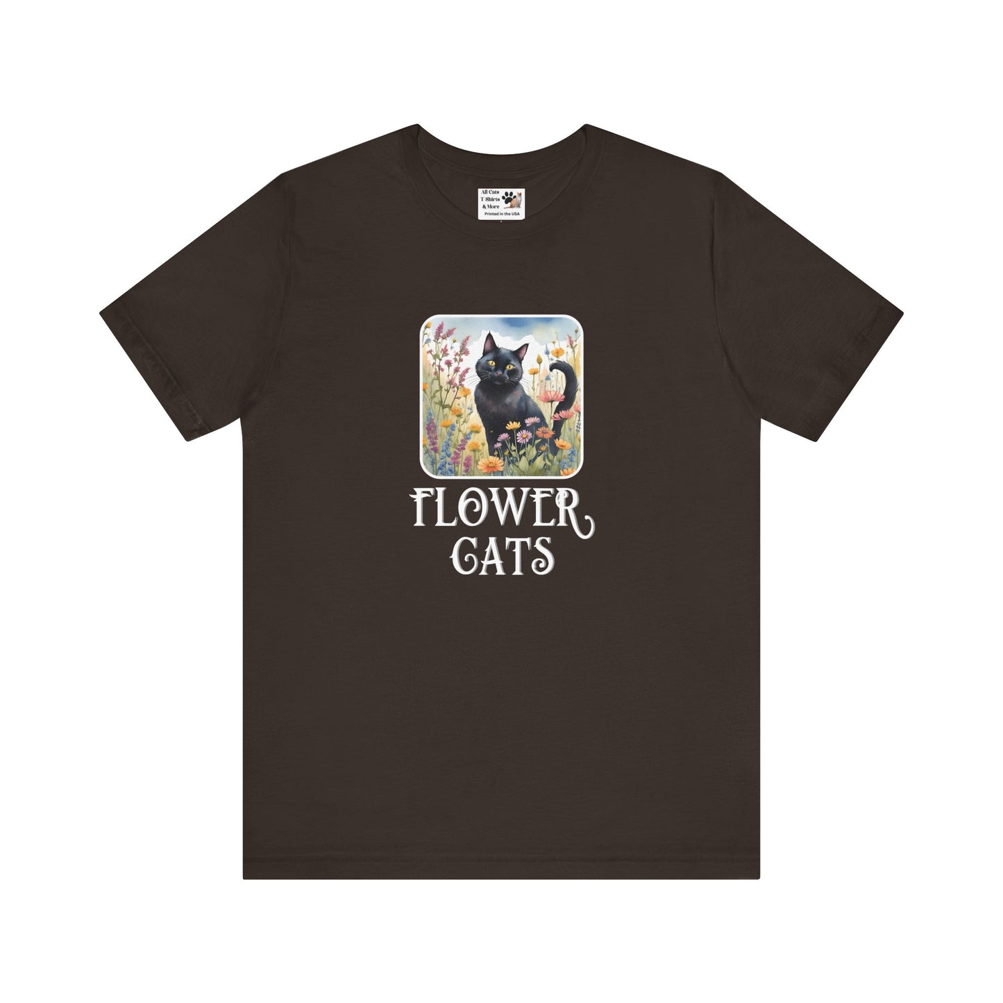Flower Cats T-Shirt - (Flower Cat Tee #2, Black Cat Garden T-Shirt  - Whimsical Floral Cat Tee for Cat Lovers)
