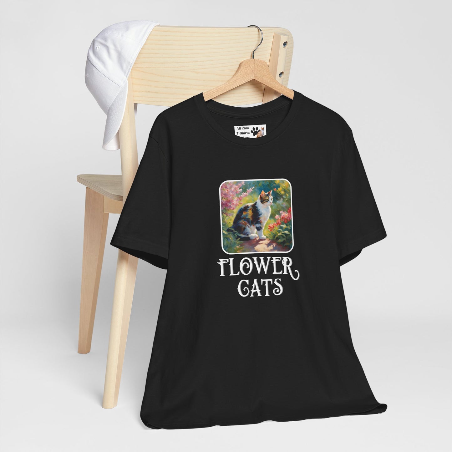 Flower Cats T-Shirt - (Flower Cat Tee #3, Calico Garden Cat T-Shirt for Cat Lovers, Cat Moms)
