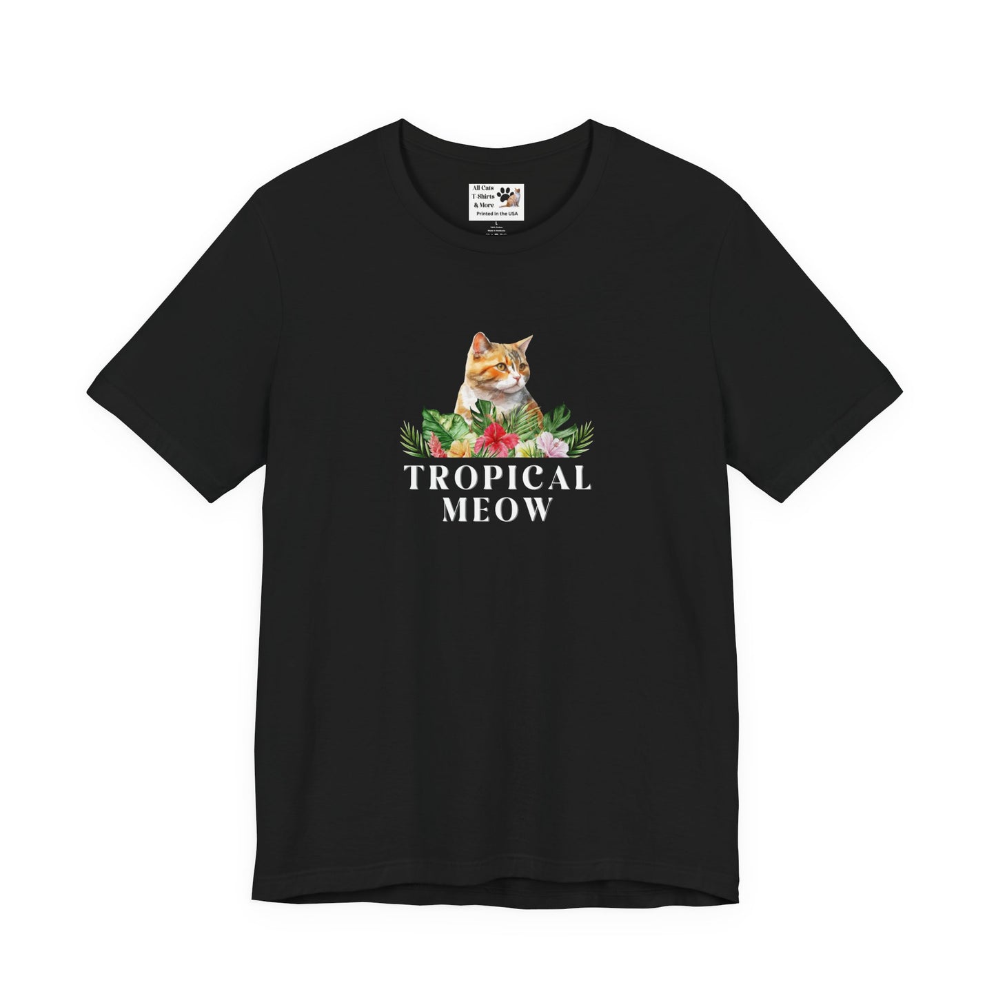 Tropical Meow Cat T-Shirt - (Cute Floral Cat Tee, Tropical Meow #2 No Background)