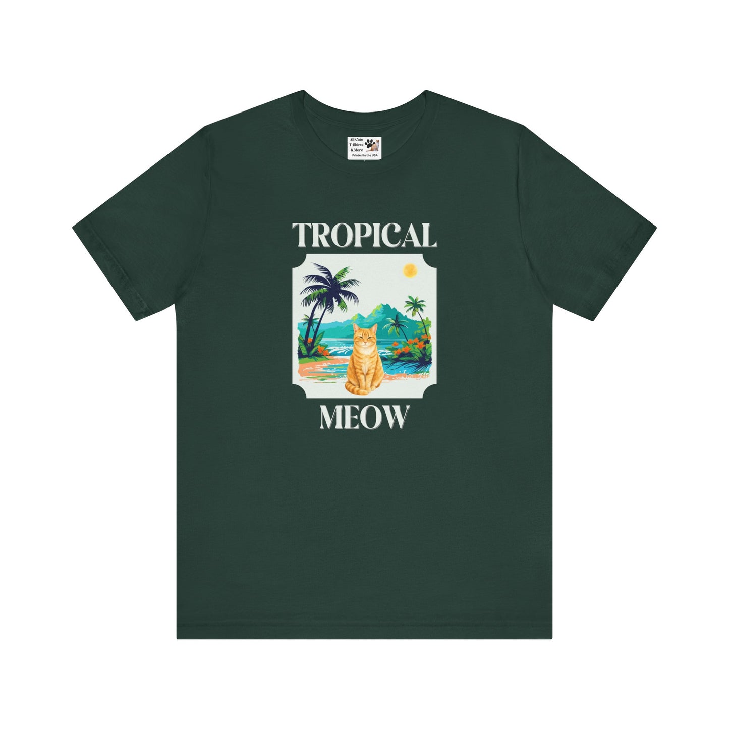 Tropical Meow Cat Tee — (Retro Beach Cat Graphic T-Shirt)