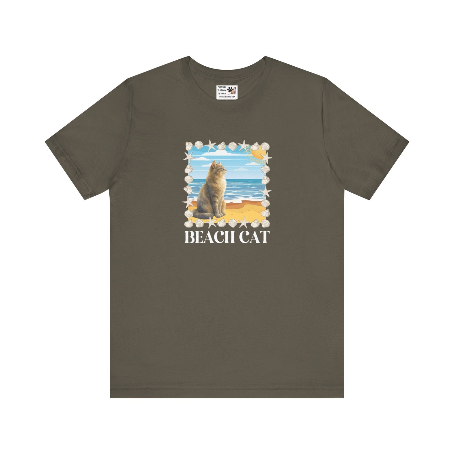Beach Cat T-Shirt - (Vintage Coastal Cat Graphic Tee)