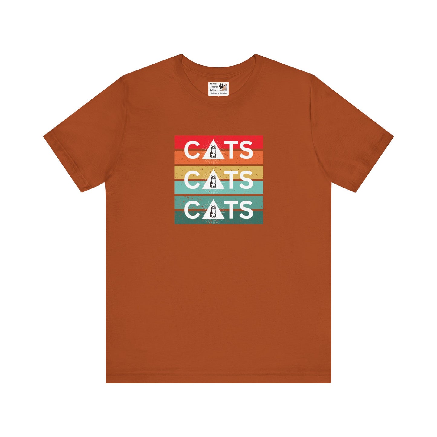 Vintage Sunset Cats T-Shirt - (Retro Cat Graphic Tee, "Triple Cat" Tee for Cat Lovers)