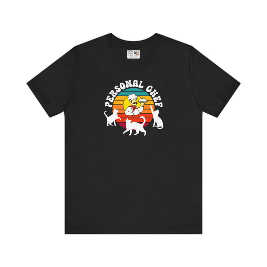 Vintage Style Personal Chef for Cats T-Shirt (#15 - Cat, Chef & Can Opener - Unisex Jersey Tee – Funny Cat Tee)