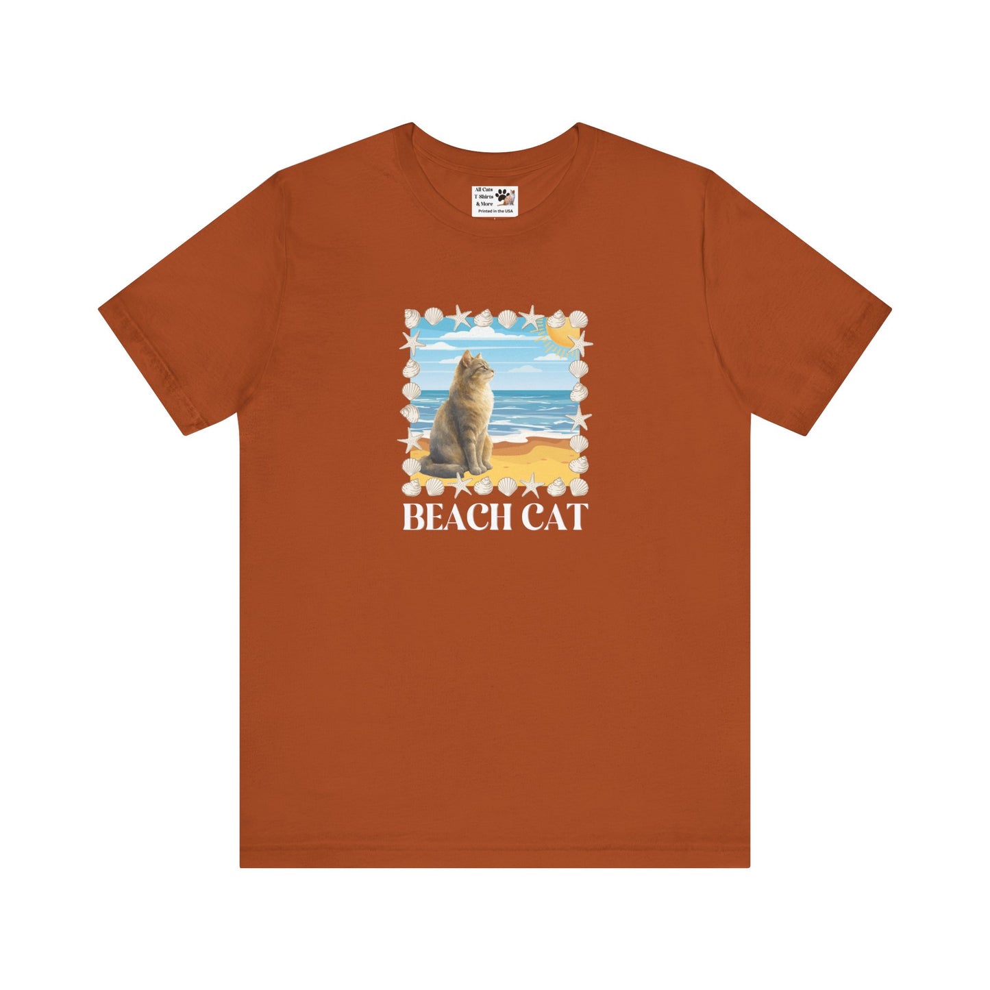 Beach Cat T-Shirt - (Vintage Coastal Cat Graphic Tee)