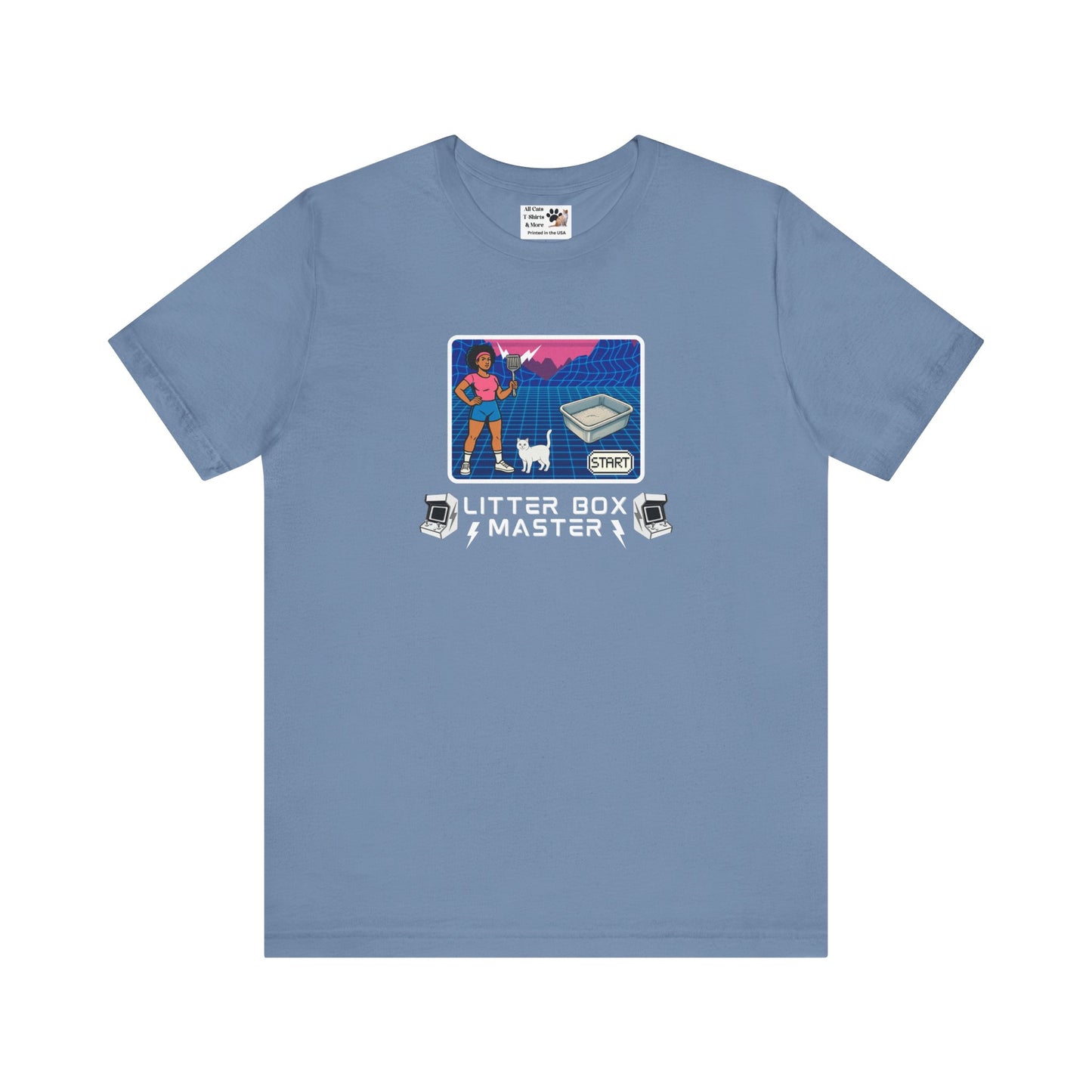 Litter Box Master T-Shirt [Tee #2] - (Funny Retro "Cat Litter Scooping Arcade Game" T-Shirt)