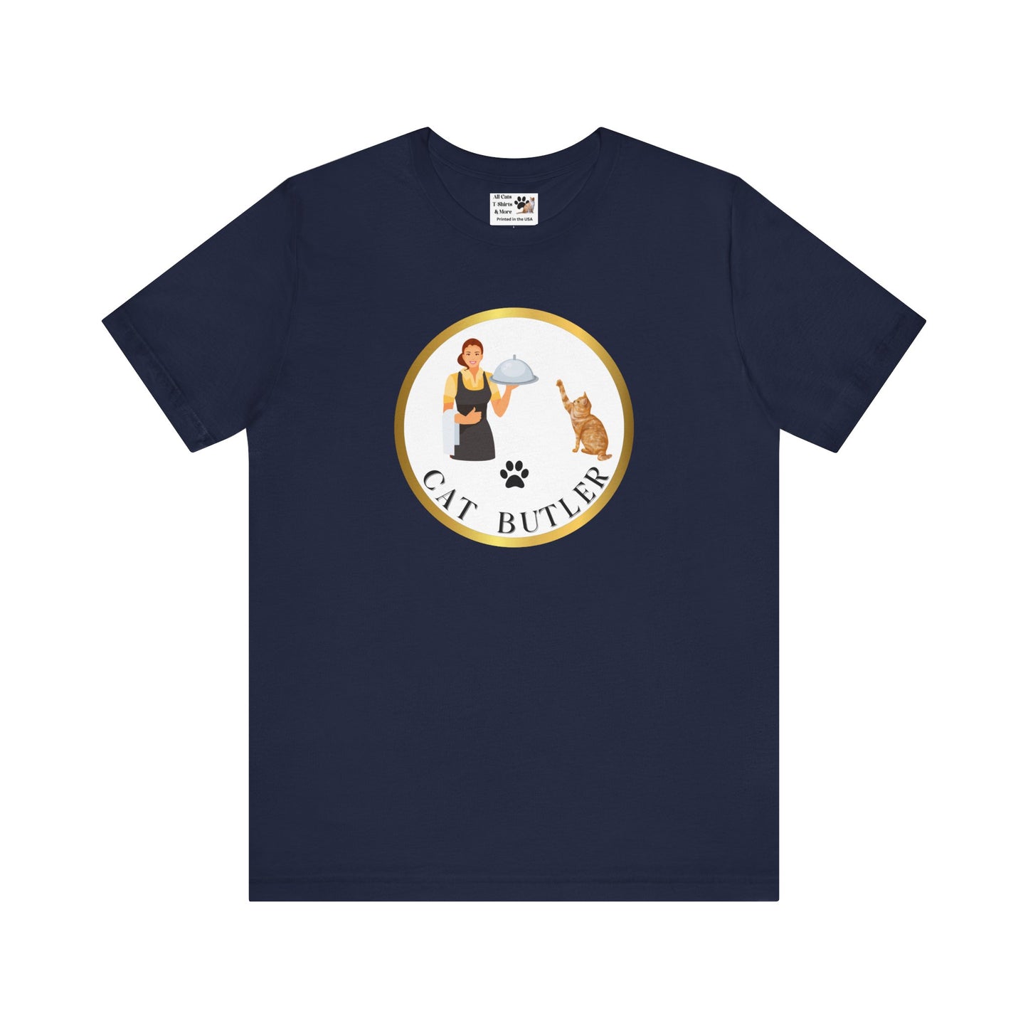 "Cat Butler" T-Shirt - With Vintage Style Design - (Unisex Jersey Short Sleeve Tee - Perfect Gift for Cat Lovers!)