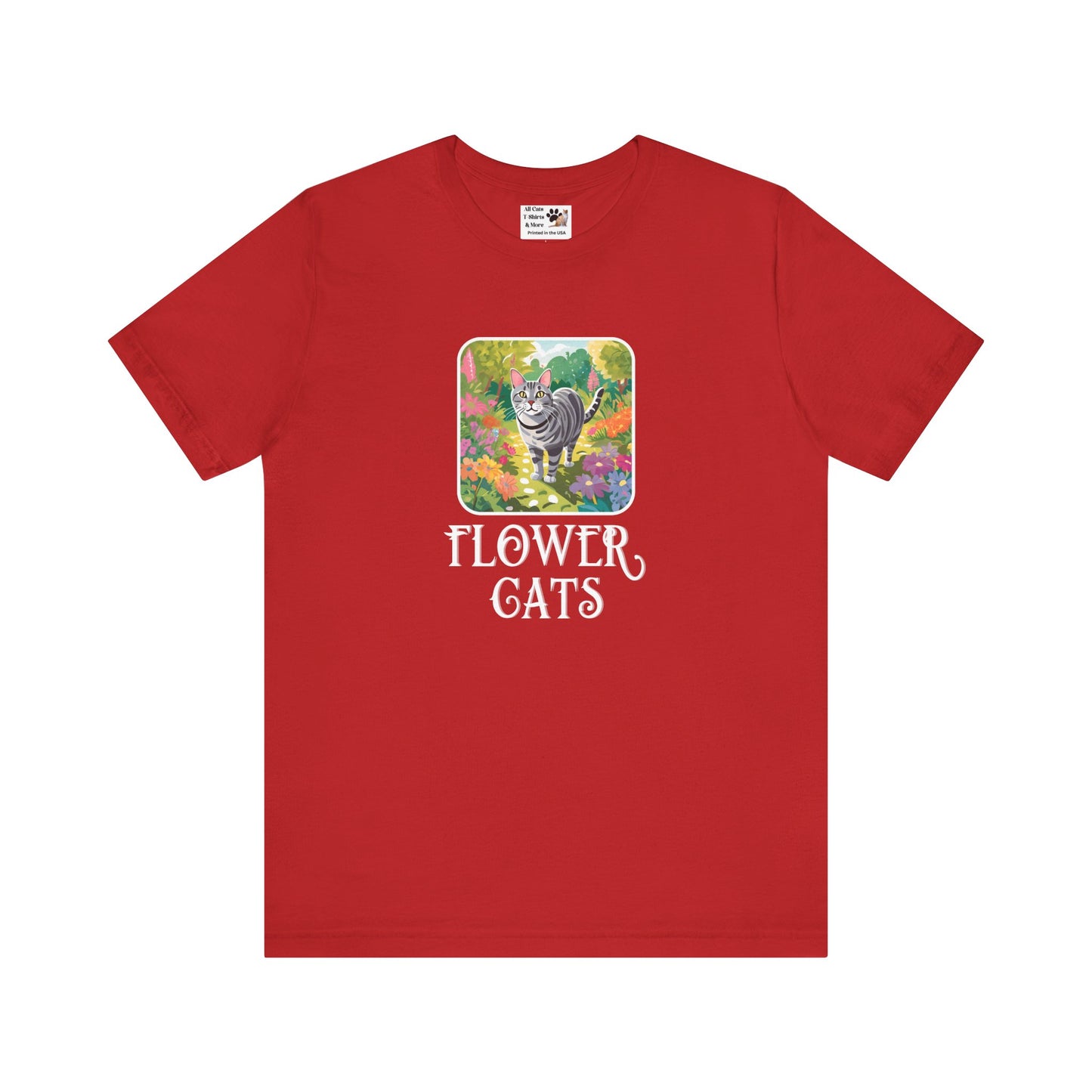 Flower Cats T-Shirts - (Flower Cats Tee #4, Cat in Wildflower Garden T-Shirt, Cat Mom Tee)