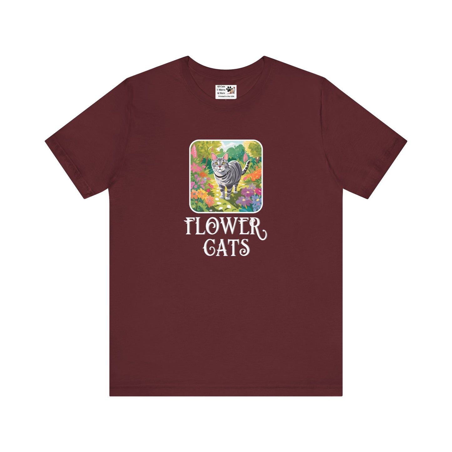Flower Cats T-Shirts - (Flower Cats Tee #4, Cat in Wildflower Garden T-Shirt, Cat Mom Tee)
