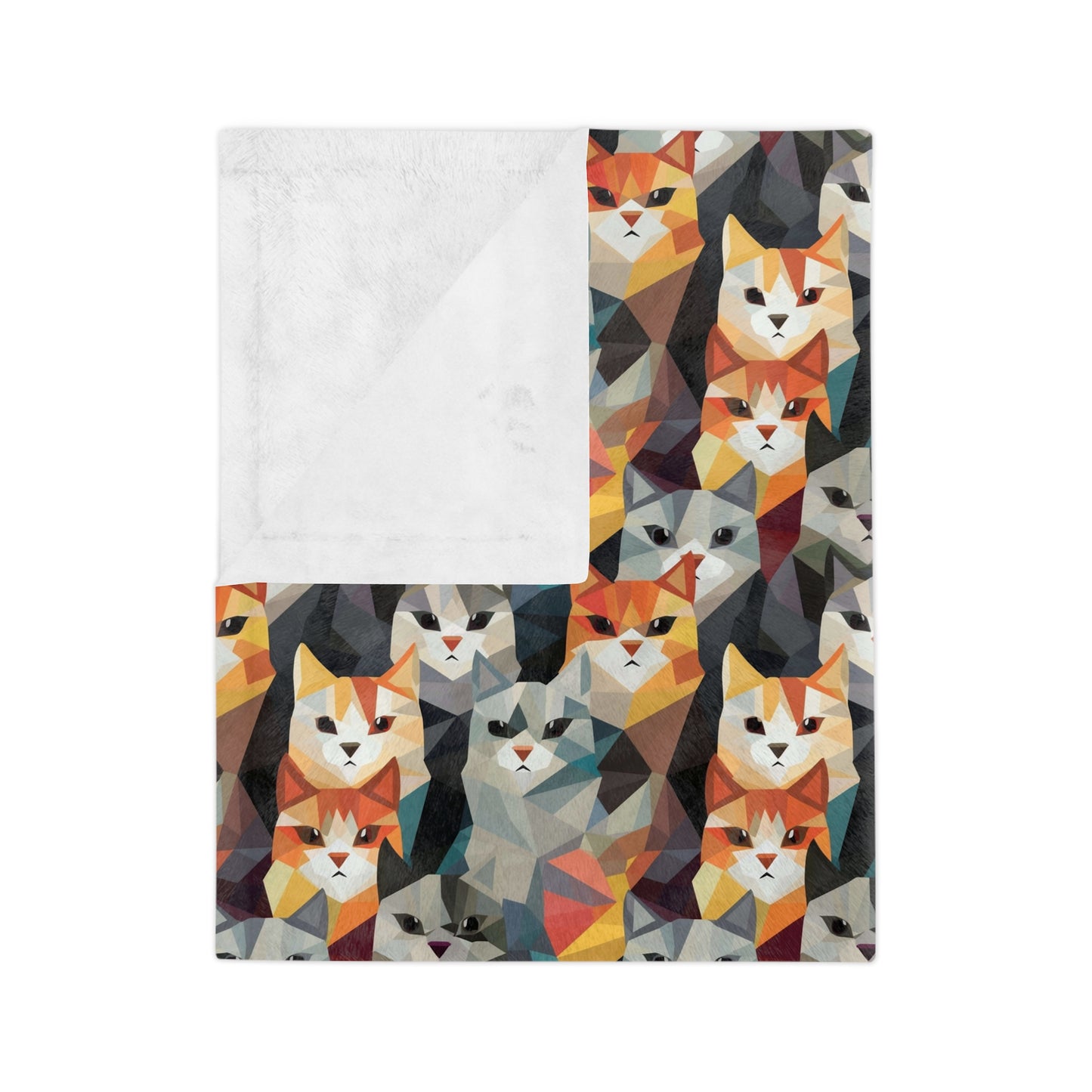 Colorful Geometric Cats Velveteen Microfiber Blanket