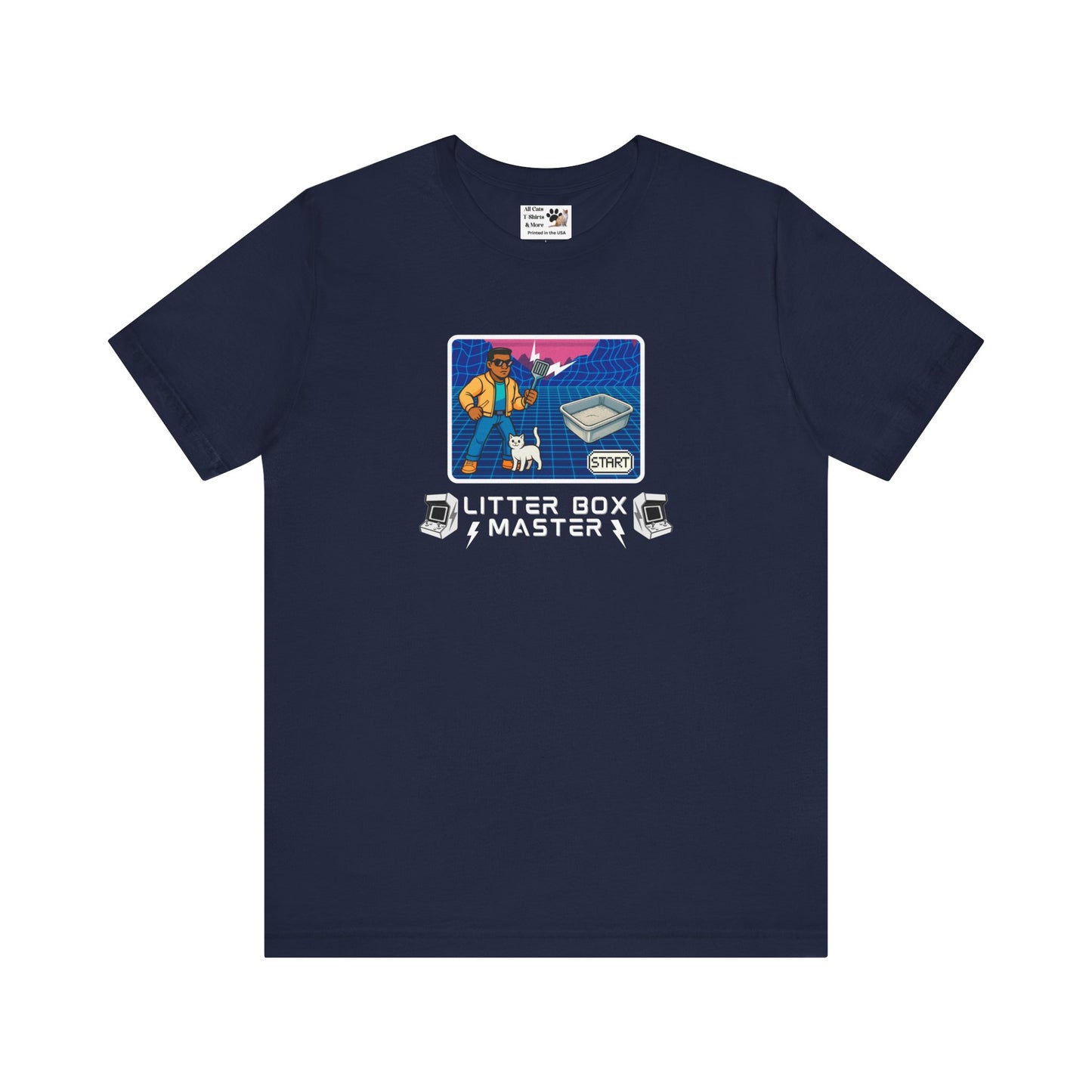 Litter Box Master T-Shirt [Tee #1] - (Funny Retro "Cat Litter Scooping Arcade Game" T-Shirt)