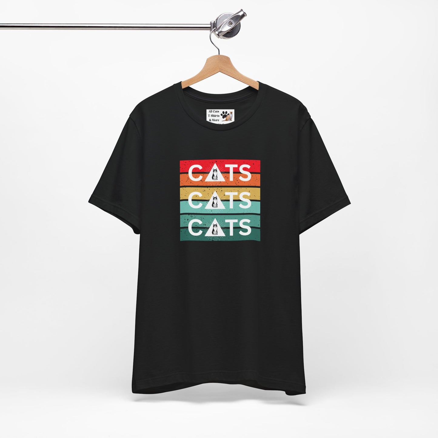 Vintage Sunset Cats T-Shirt - (Retro Cat Graphic Tee, "Triple Cat" Tee for Cat Lovers)