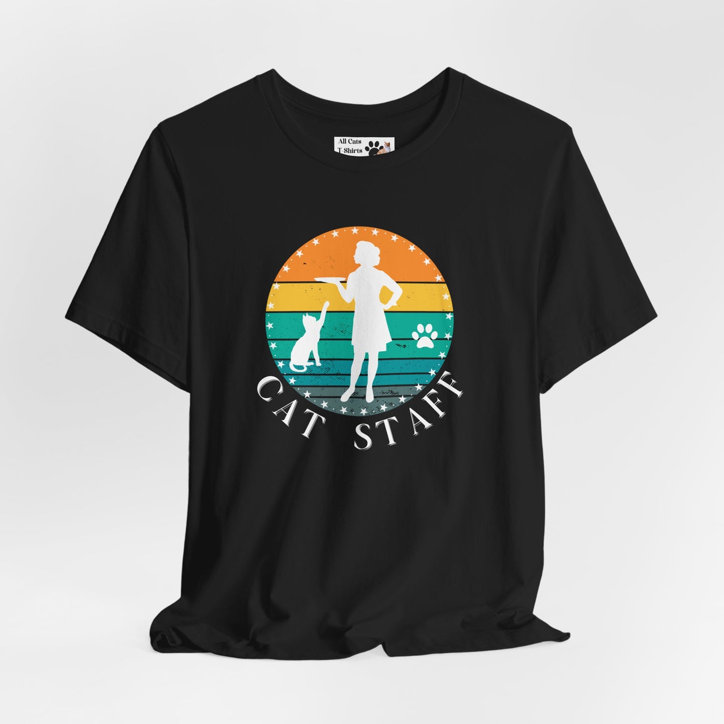 Cat Staff T-Shirt - (A Colorful "Vintage Sunset Style" Design, Unisex Jersey Short Sleeve Tee - Perfect for Cat Lovers!)