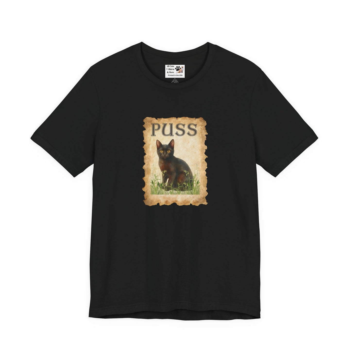 "Puss" Vintage Black Cat T-Shirt - (Pussycat Graphic Tee #2)