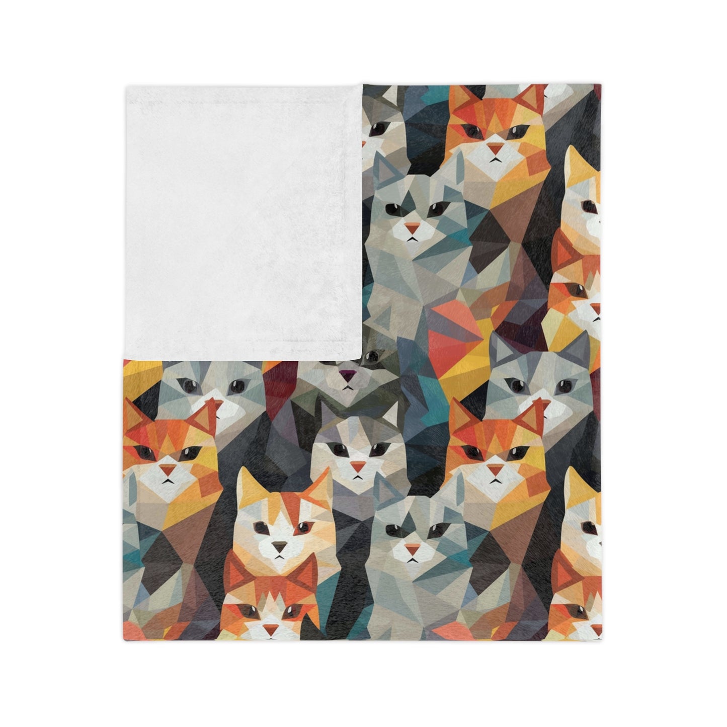 Colorful Geometric Cats Velveteen Microfiber Blanket