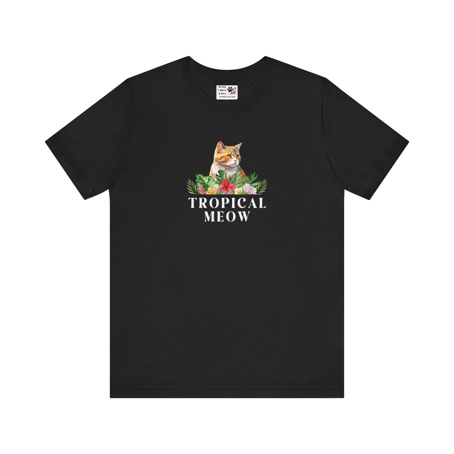 Tropical Meow Cat T-Shirt - (Cute Floral Cat Tee, Tropical Meow #2 No Background)