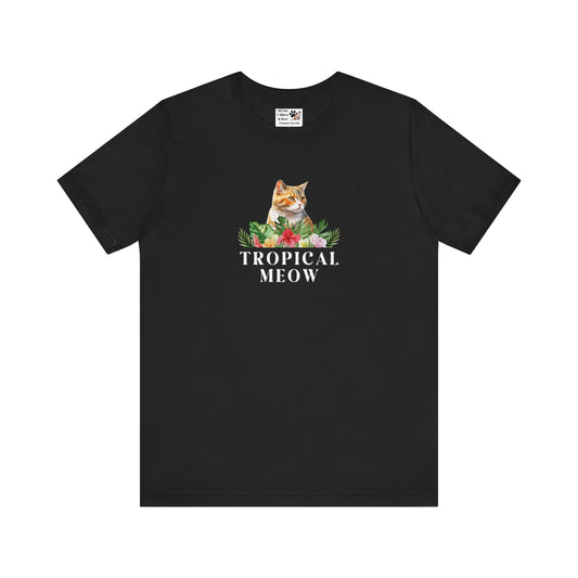 Tropical Meow Cat T-Shirt - (Cute Floral Cat Tee, Tropical Meow #2 No Background)