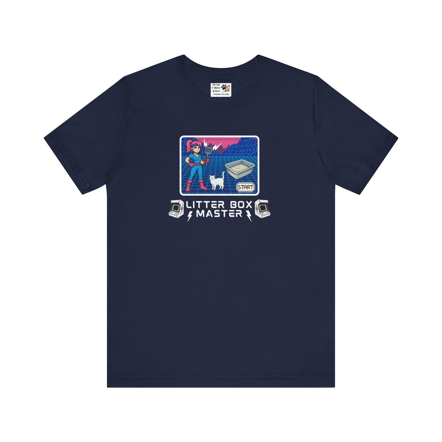 Litter Box Master T-Shirt [Tee #4] - (Funny Retro "Cat Litter Scooping Arcade Game" T-Shirt)