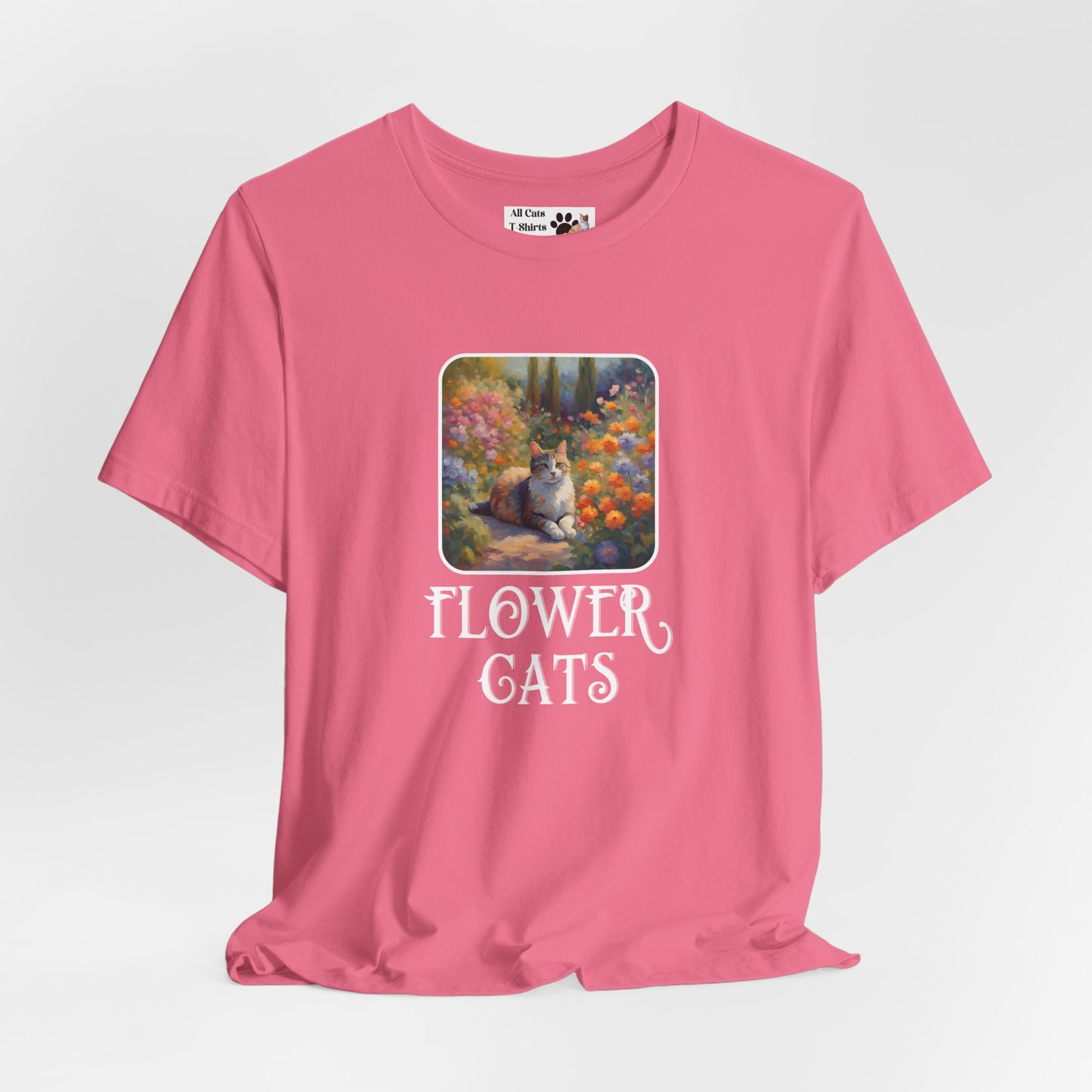 Flower Cats T-Shirt — (Flower Cats Tee #1, Colorful Garden Cat T-Shirt for Cat Fans & Cat Lovers!)