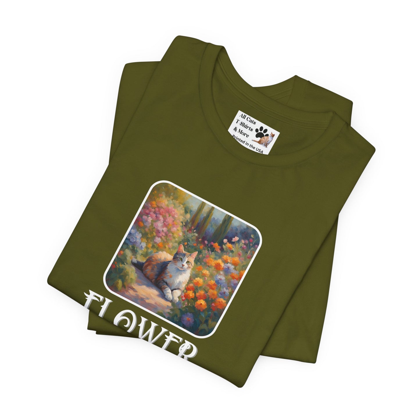 Flower Cats T-Shirt — (Flower Cats Tee #1, Colorful Garden Cat T-Shirt for Cat Fans & Cat Lovers!)