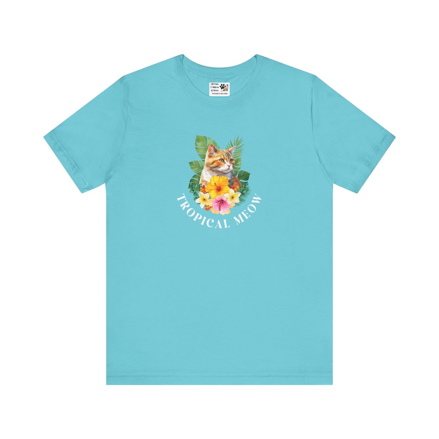 Tropical Meow T-Shirt — Tropical Style Cat Fan Graphic Tee (#3 No Background)