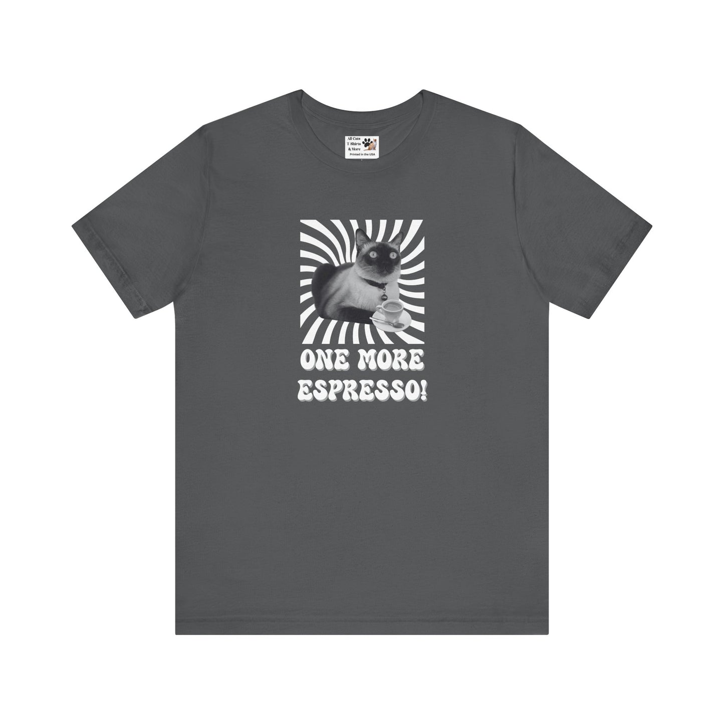 One More Espresso! - (Cat & Coffee T-Shirt #1, Black & White)