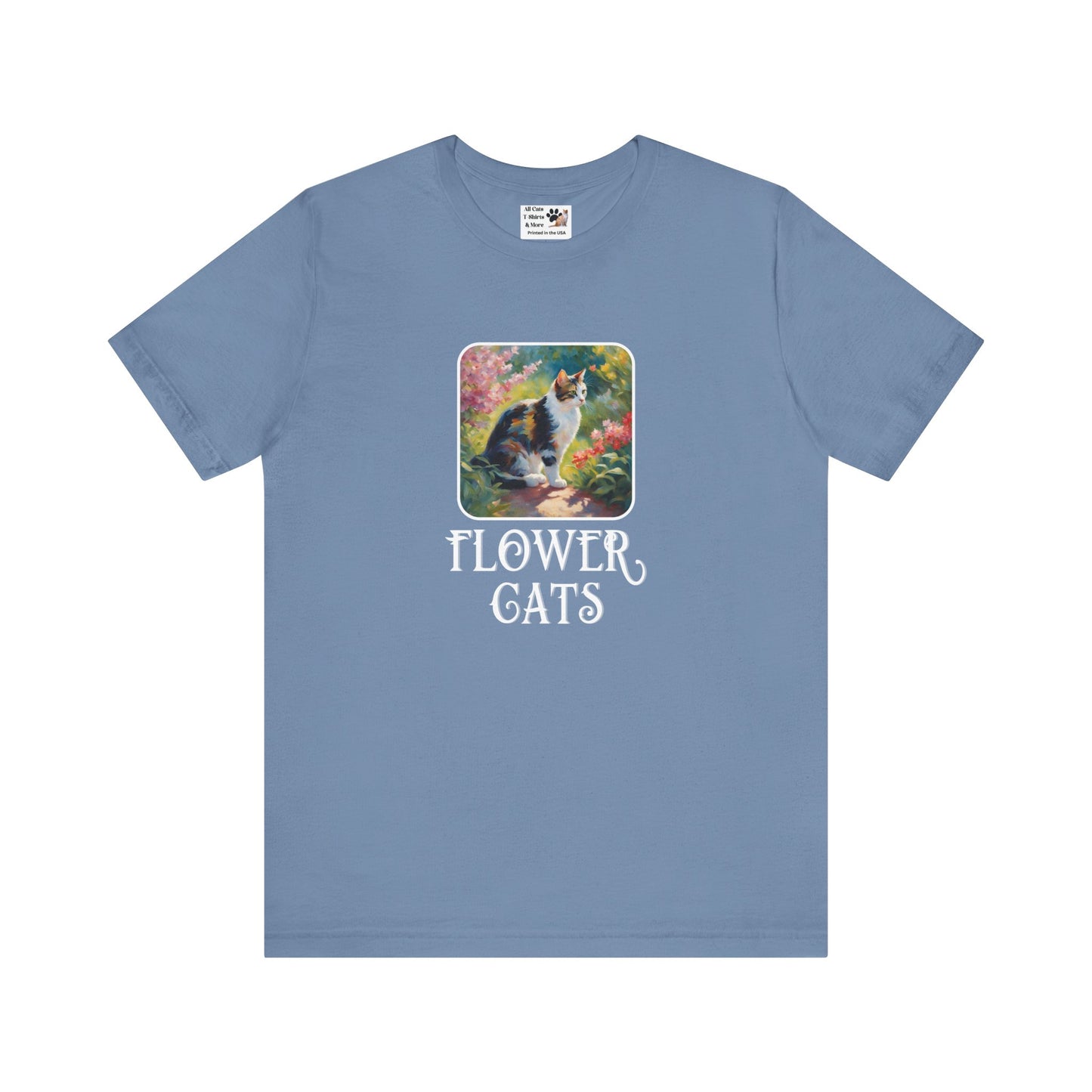Flower Cats T-Shirt - (Flower Cat Tee #3, Calico Garden Cat T-Shirt for Cat Lovers, Cat Moms)