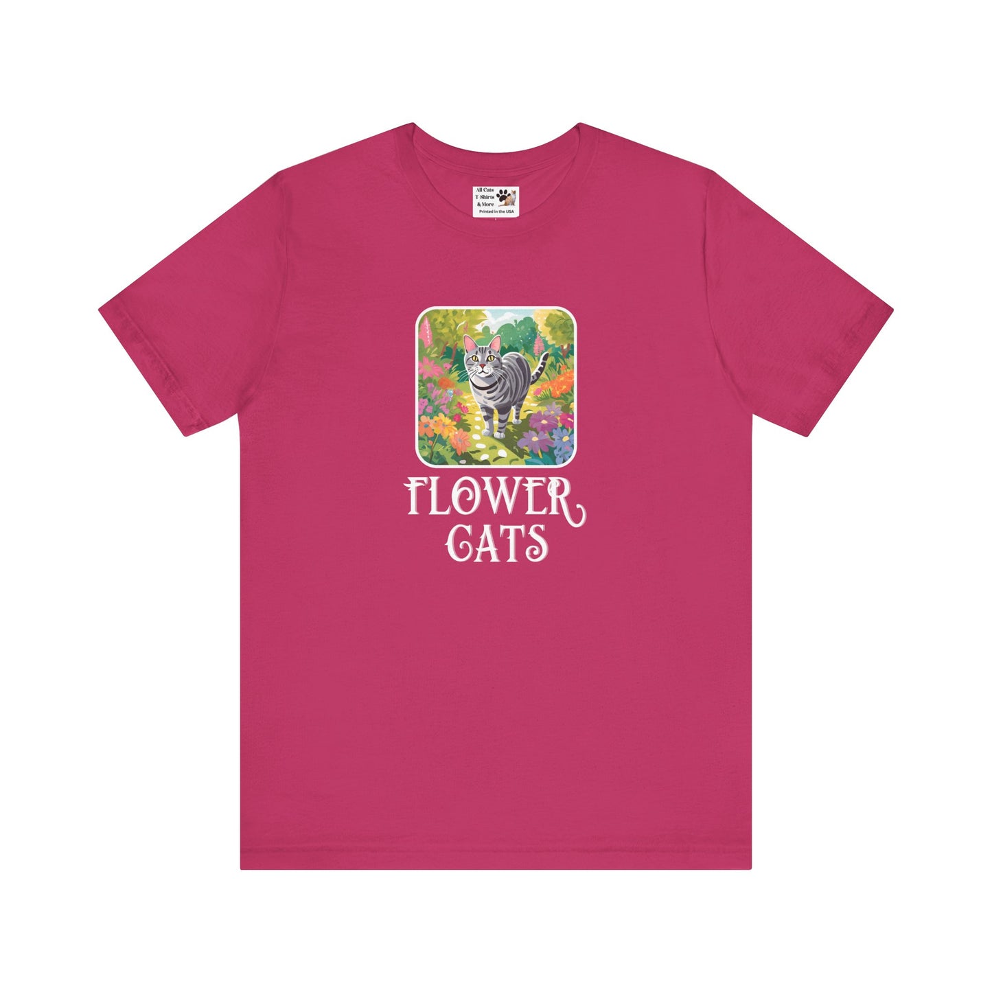 Flower Cats T-Shirts - (Flower Cats Tee #4, Cat in Wildflower Garden T-Shirt, Cat Mom Tee)