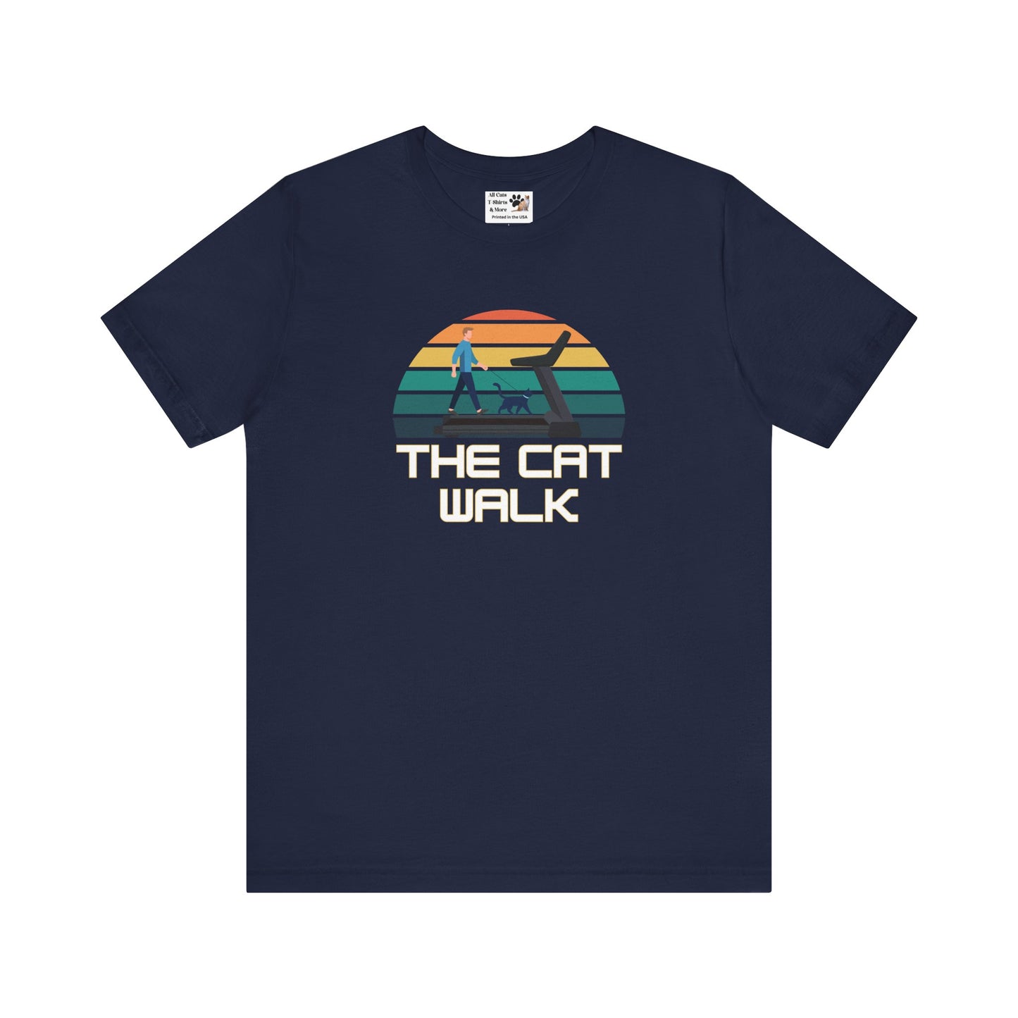 The "Cat Walk" Colorful Vintage Sunset T-Shirt [#2] - (Cat Fan Tee, Funny Cat Shirt, Retro Cat Owner Gift)
