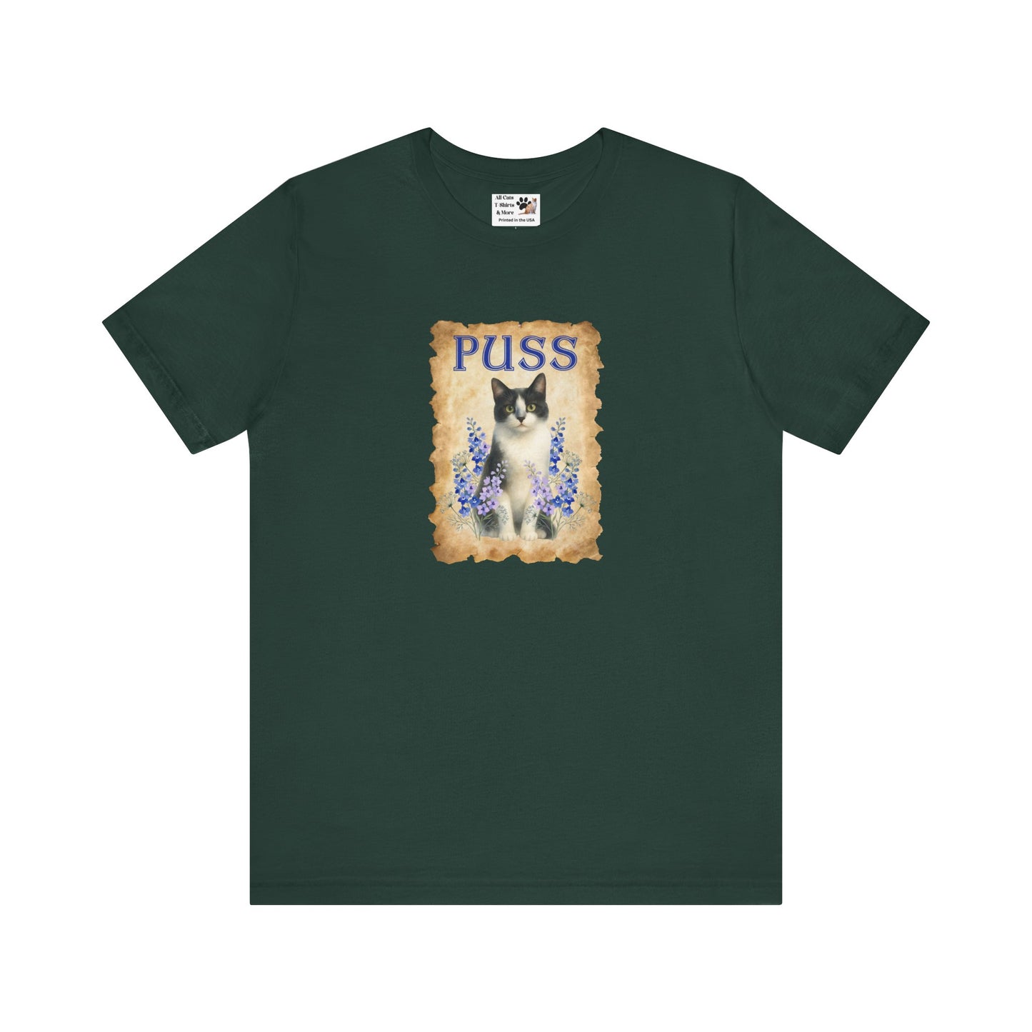 "Puss" Vintage Floral Cat T-Shirt - (Pussycat Graphic Tee)
