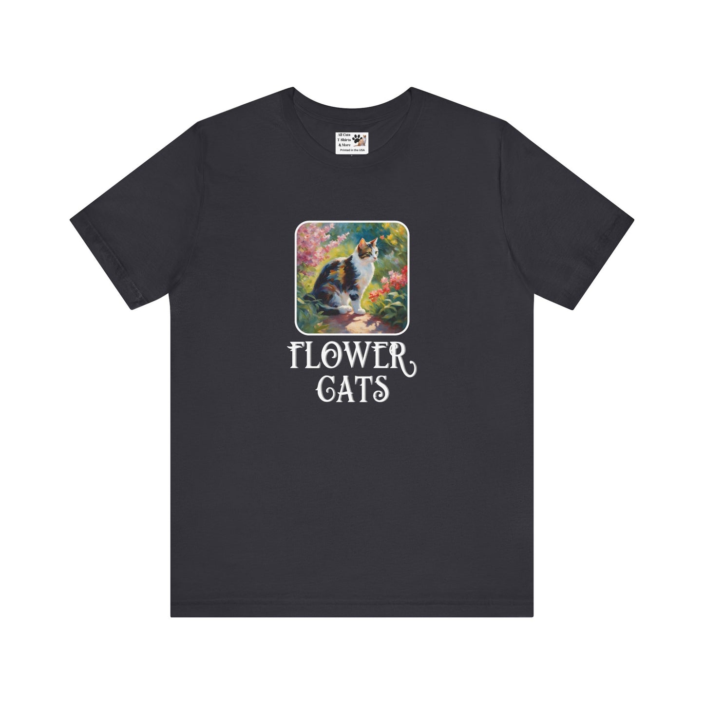 Flower Cats T-Shirt - (Flower Cat Tee #3, Calico Garden Cat T-Shirt for Cat Lovers, Cat Moms)