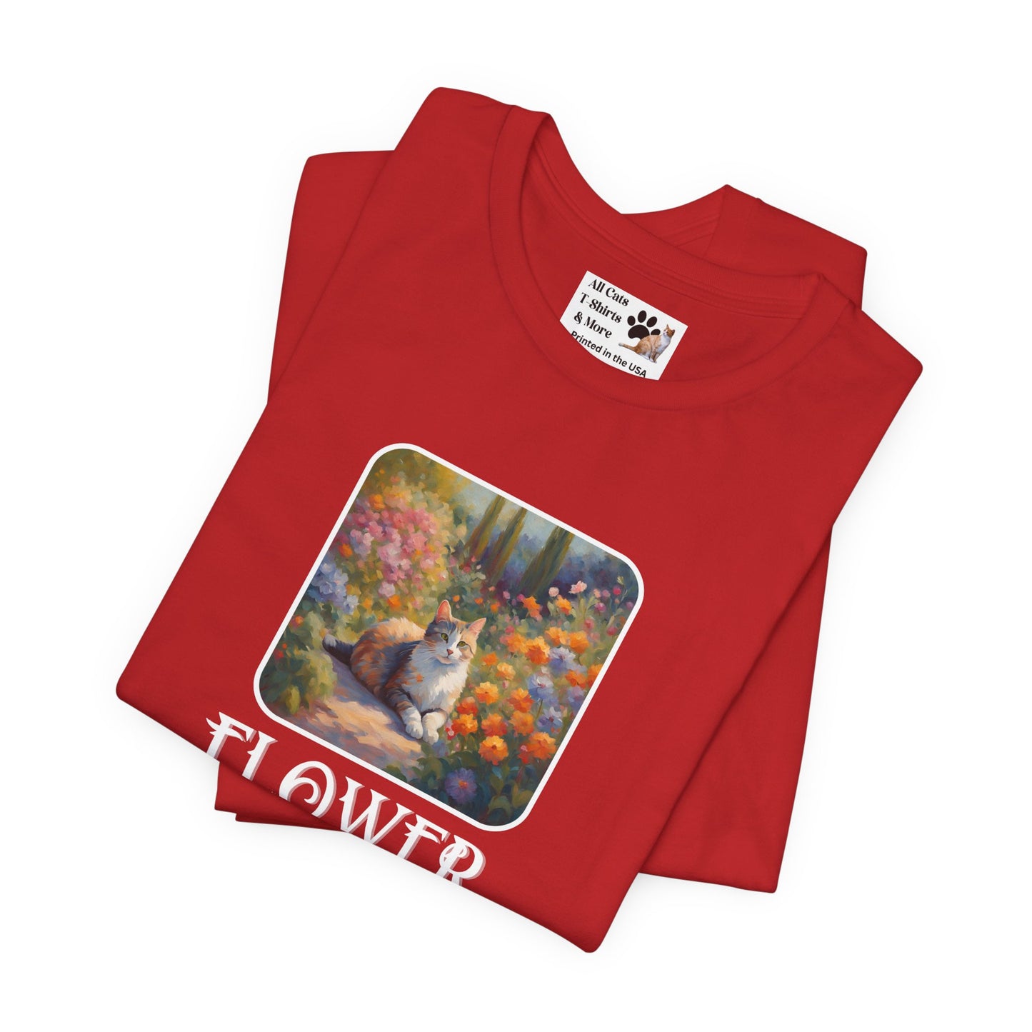 Flower Cats T-Shirt — (Flower Cats Tee #1, Colorful Garden Cat T-Shirt for Cat Fans & Cat Lovers!)