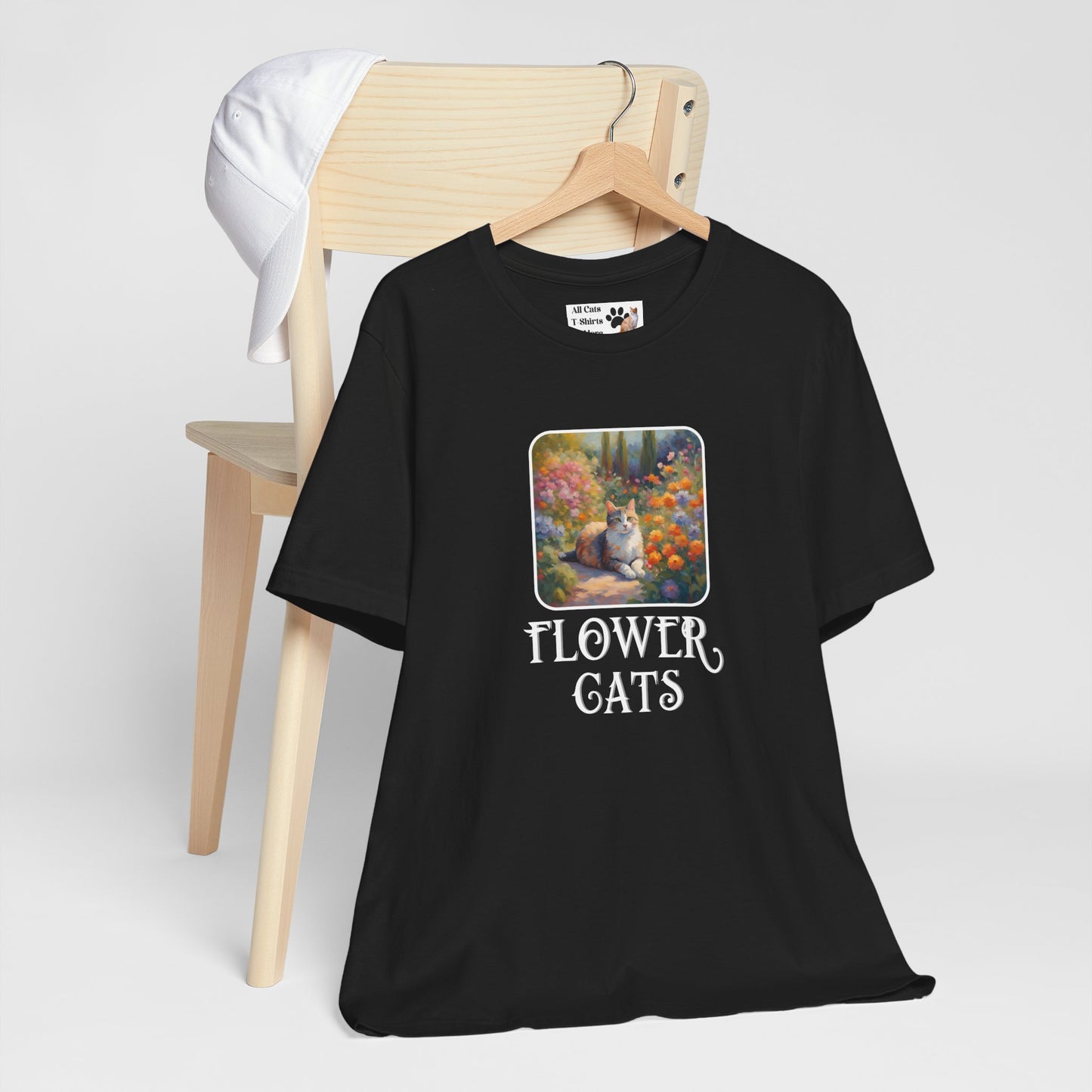 Flower Cats T-Shirt — (Flower Cats Tee #1, Colorful Garden Cat T-Shirt for Cat Fans & Cat Lovers!)