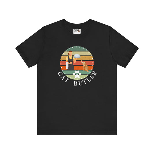 "Cat Butler" T-Shirt - Vintage Sunset Style Graphic - (Unisex Jersey Short Sleeve Tee - Perfect Gift for Cat Lovers!)